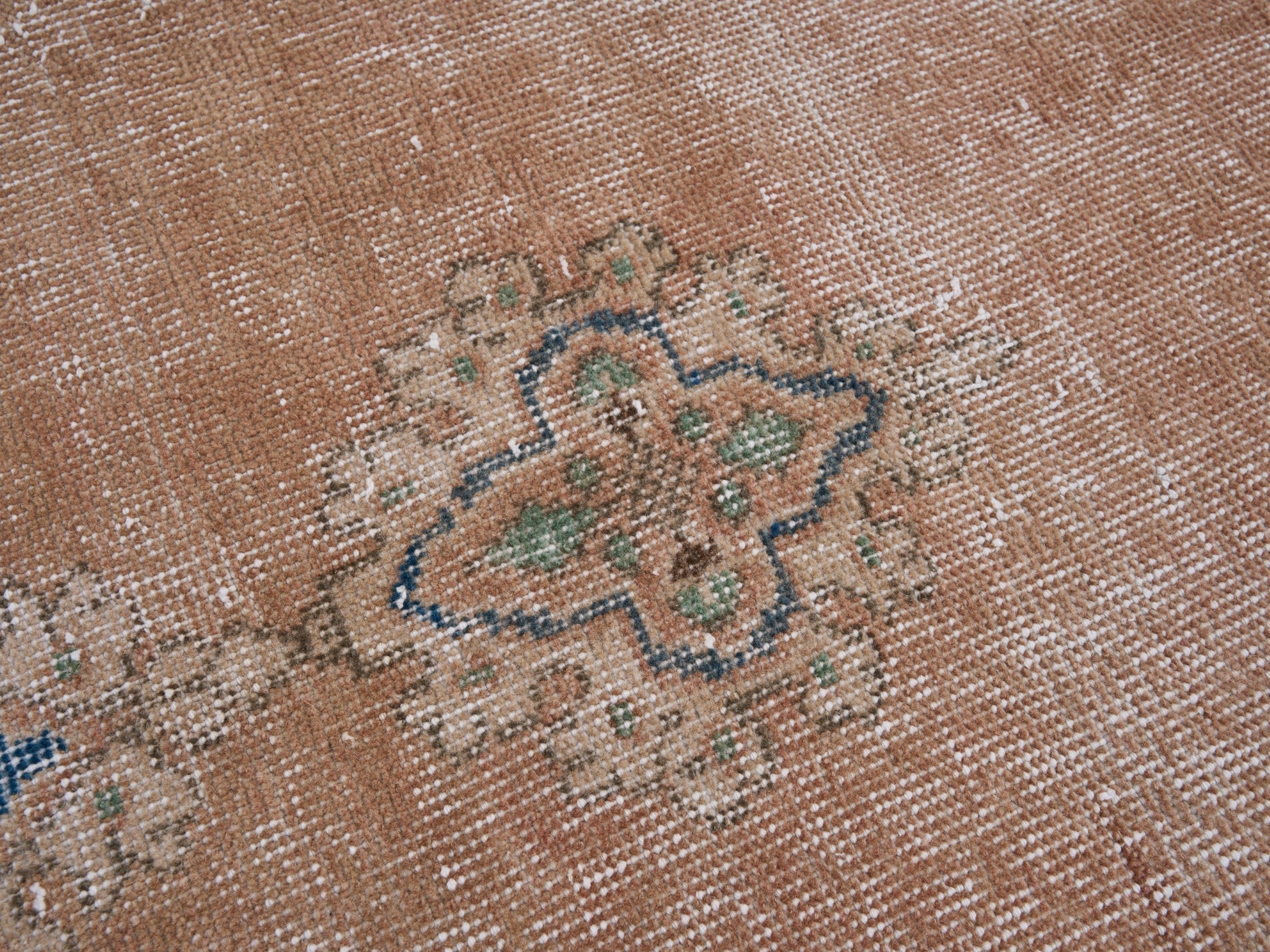 Turkish Isparta area rug in terracotta and denim, view 7 of 10