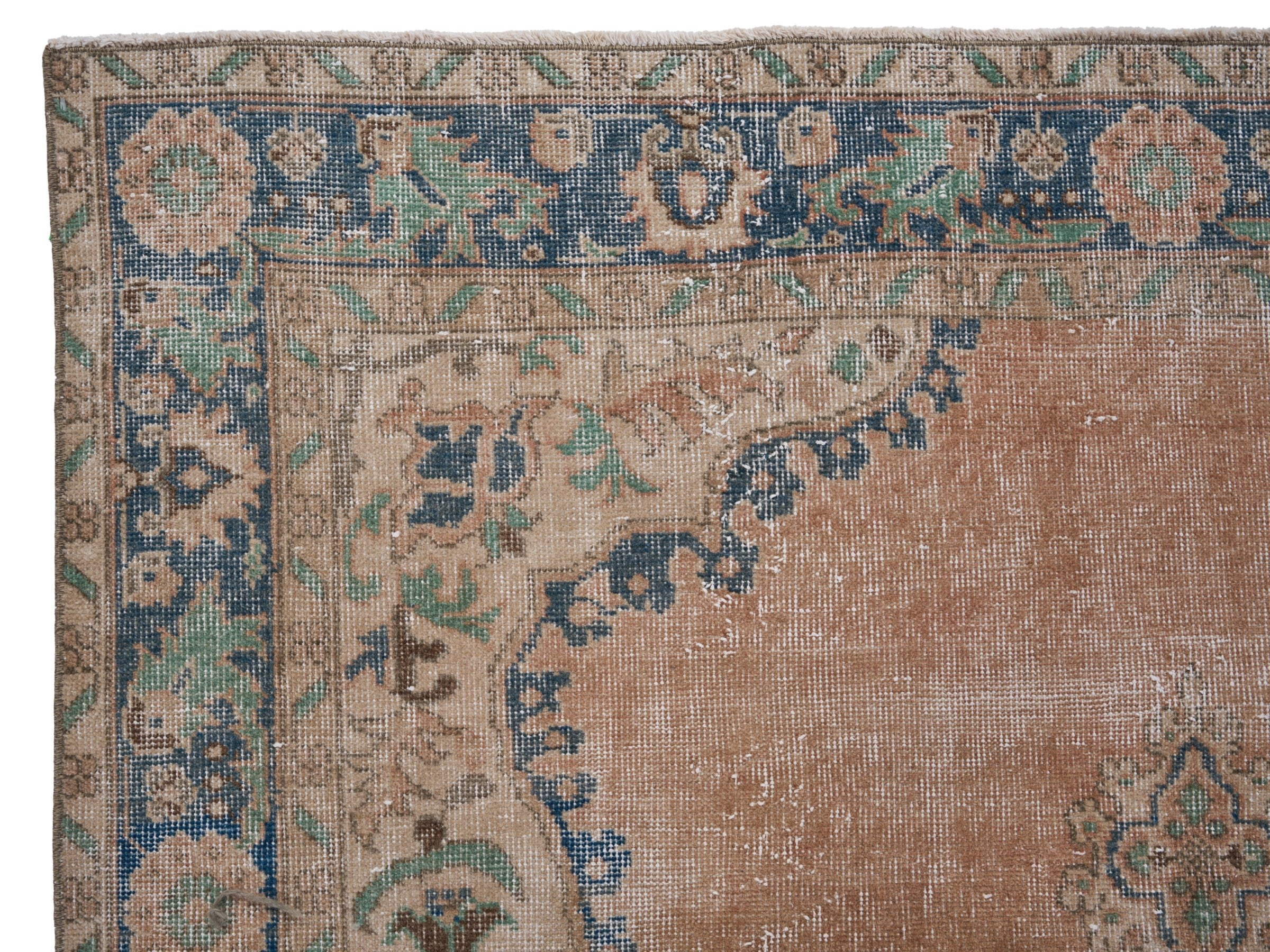 Turkish Isparta area rug in terracotta and denim, view 8 of 10