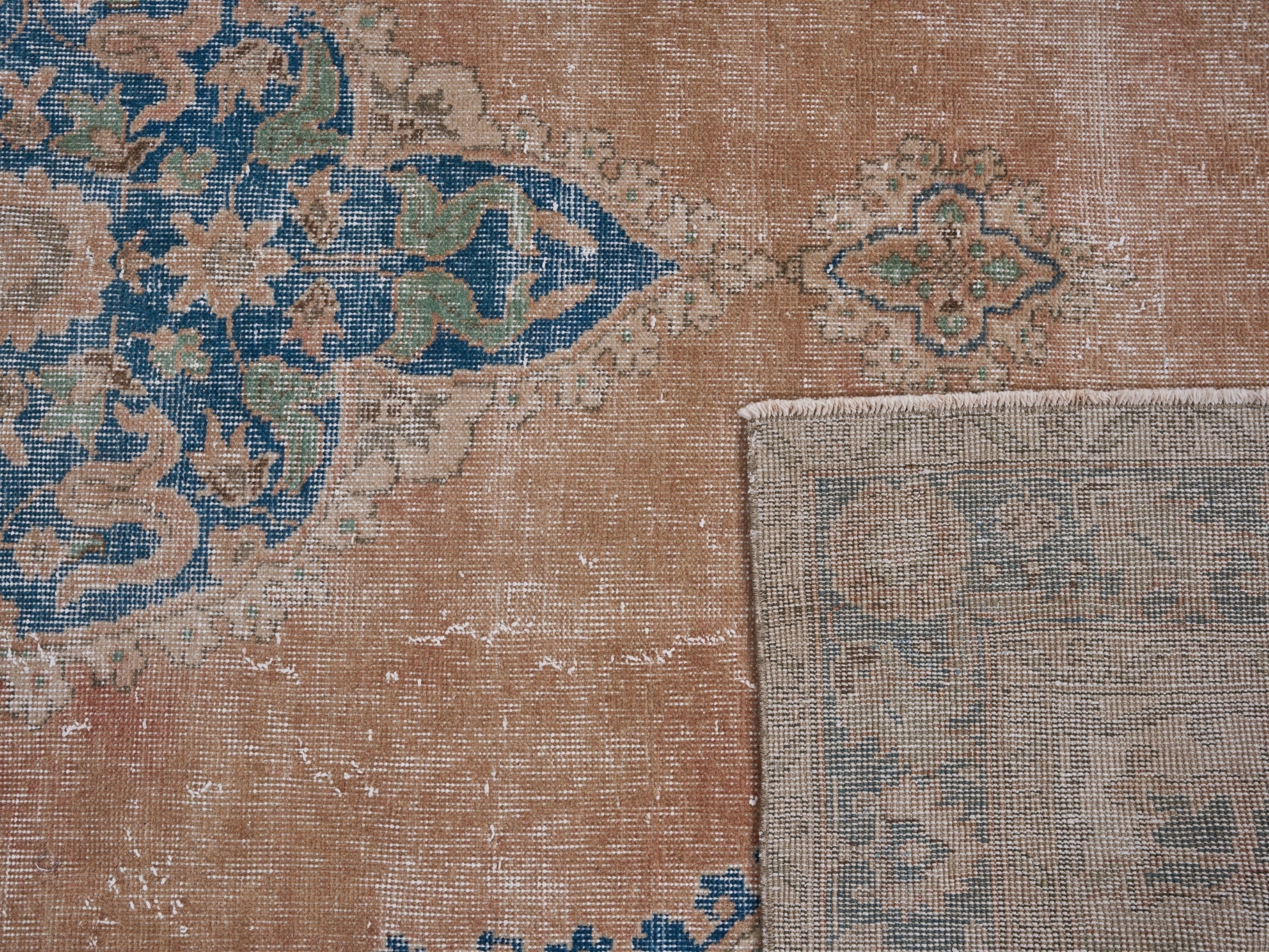 Turkish Isparta area rug in terracotta and denim, view 10 of 10