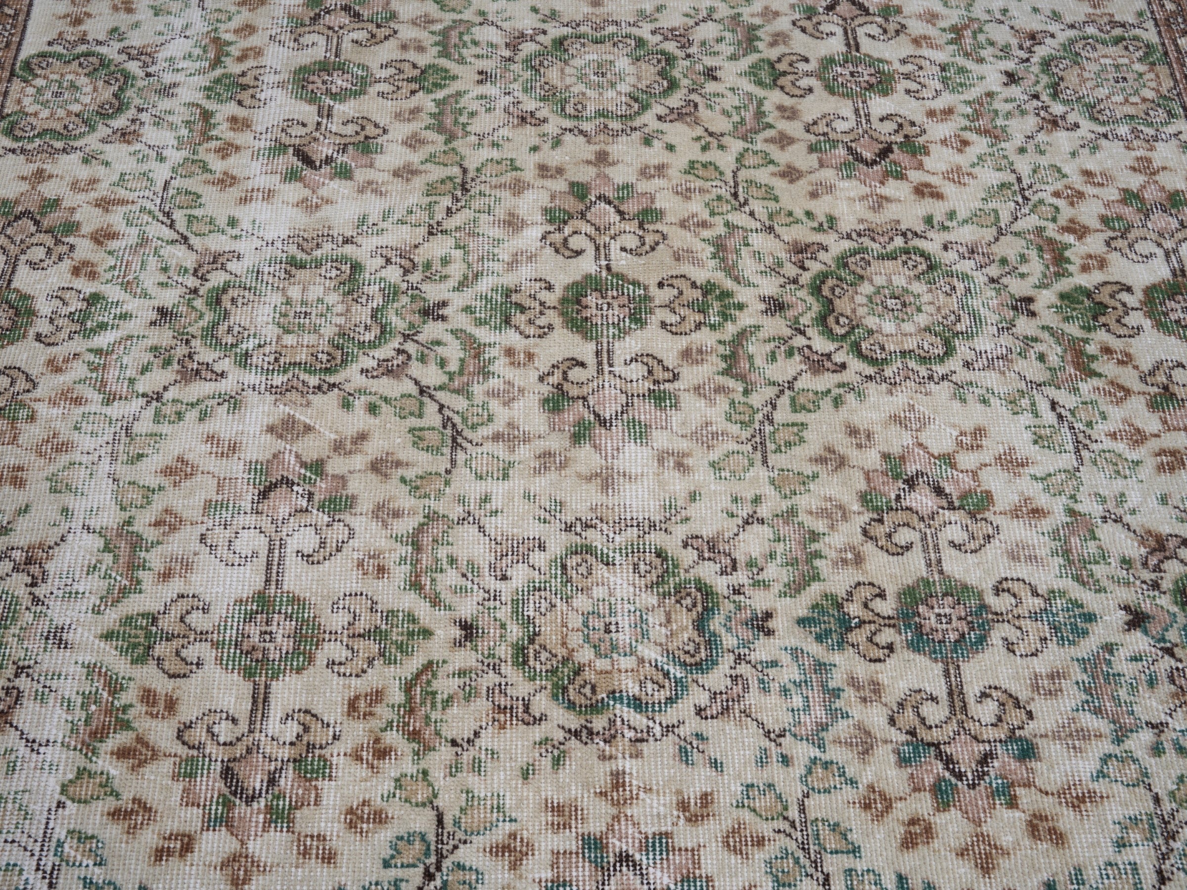 Turkish Isparta area rug in ivory and teal, view 4 of 10