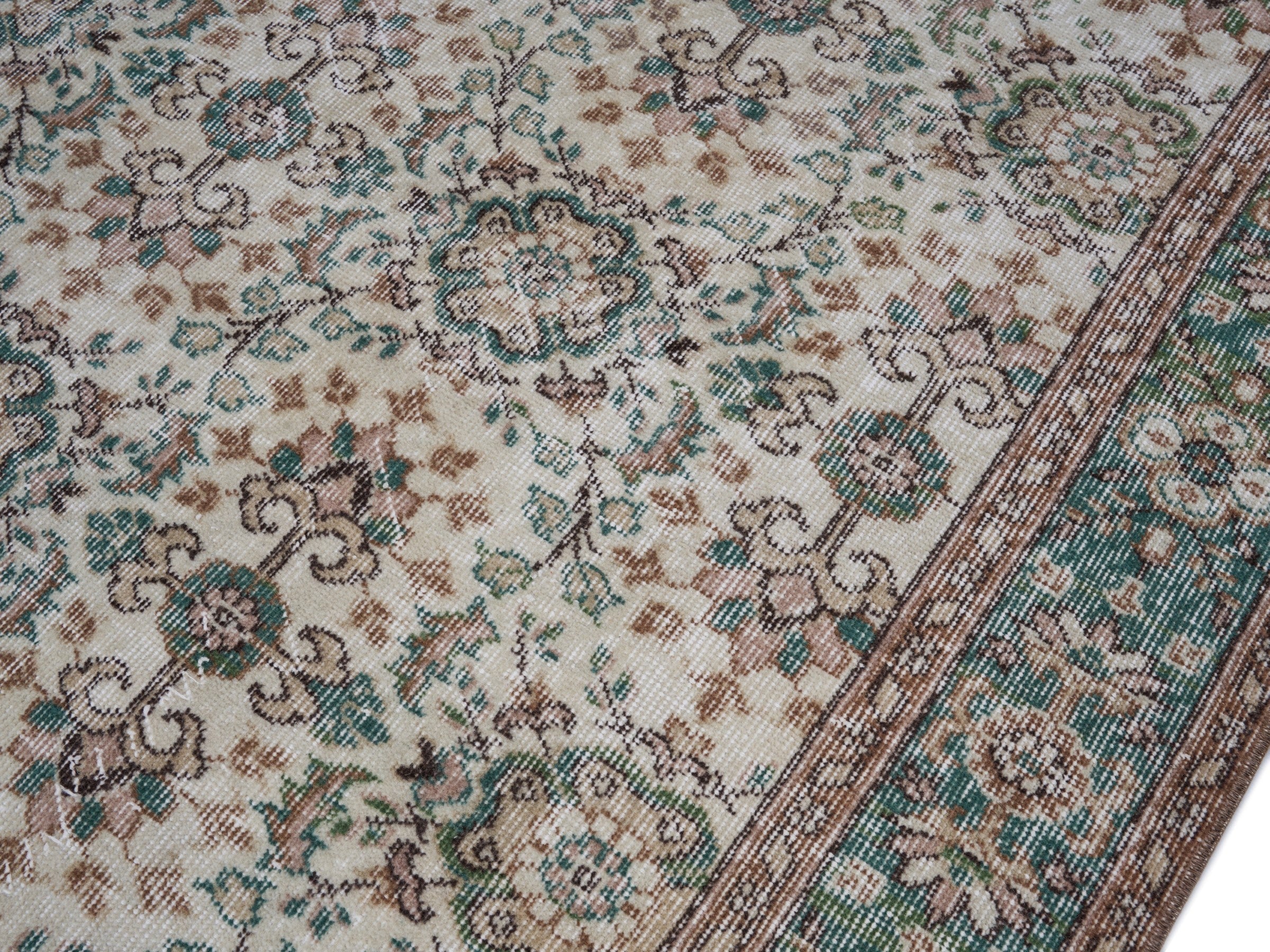 Turkish Isparta area rug in ivory and teal, view 5 of 10