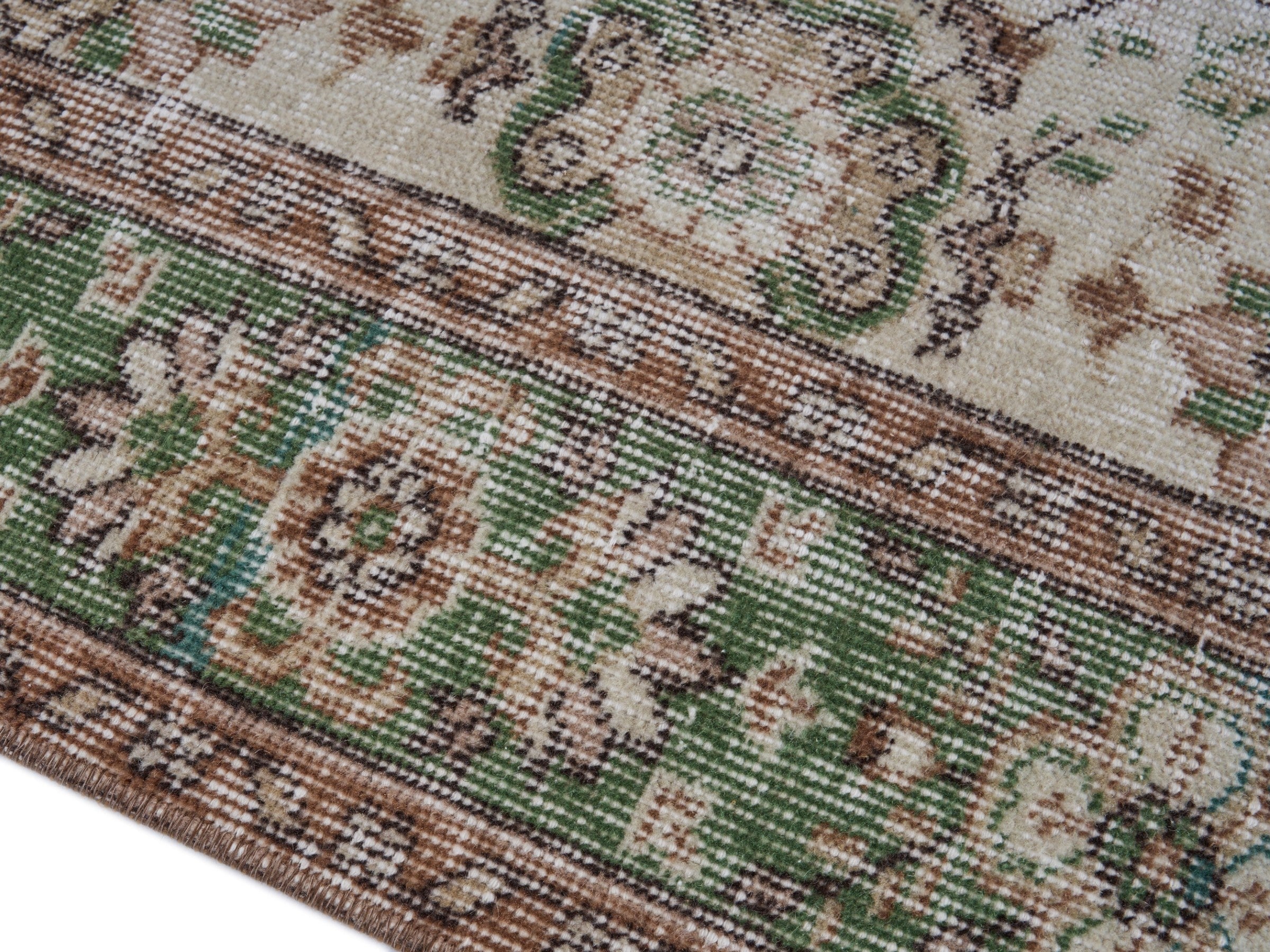Turkish Isparta area rug in ivory and teal, view 6 of 10