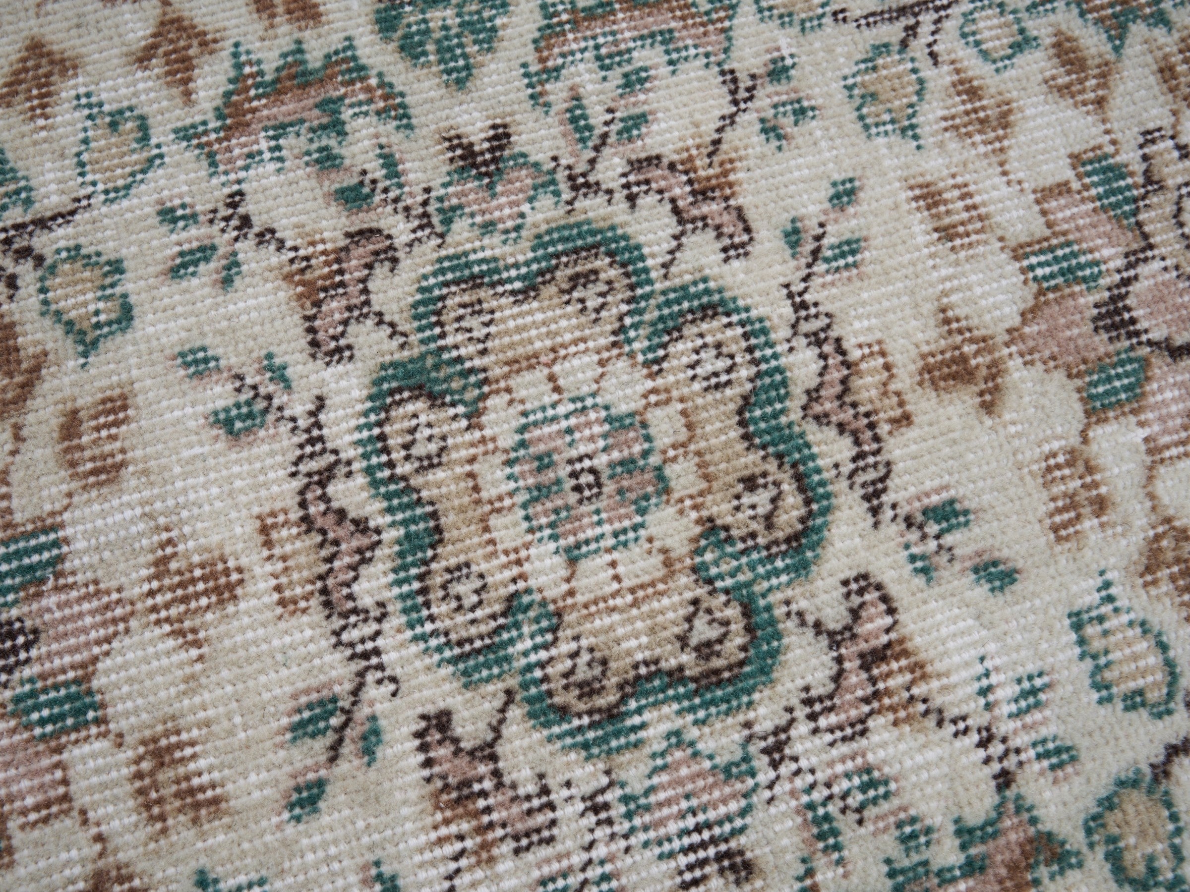 Turkish Isparta area rug in ivory and teal, view 7 of 10