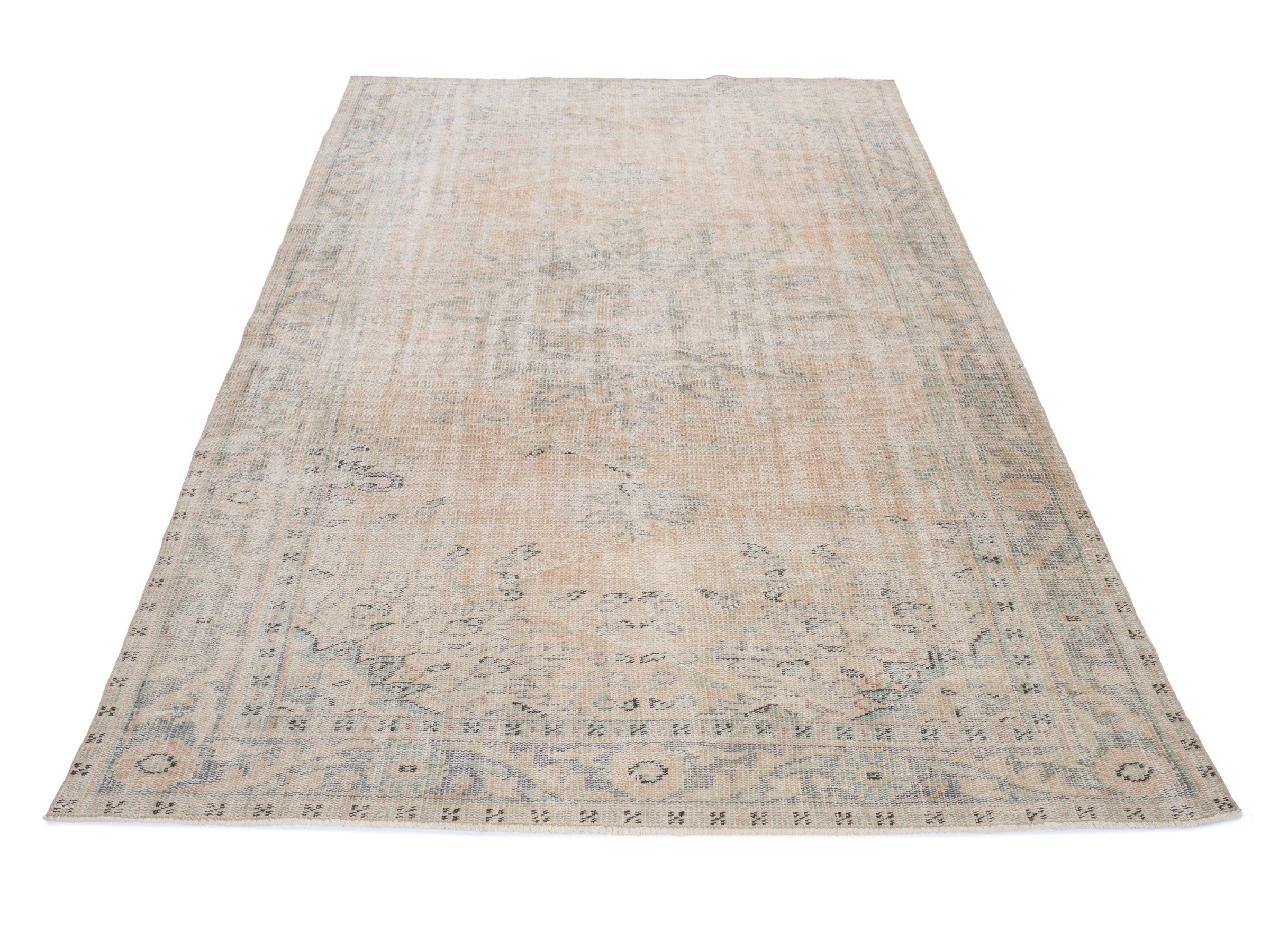 Turkish Manisa area rug in beige and dusty blue, view 2 of 10