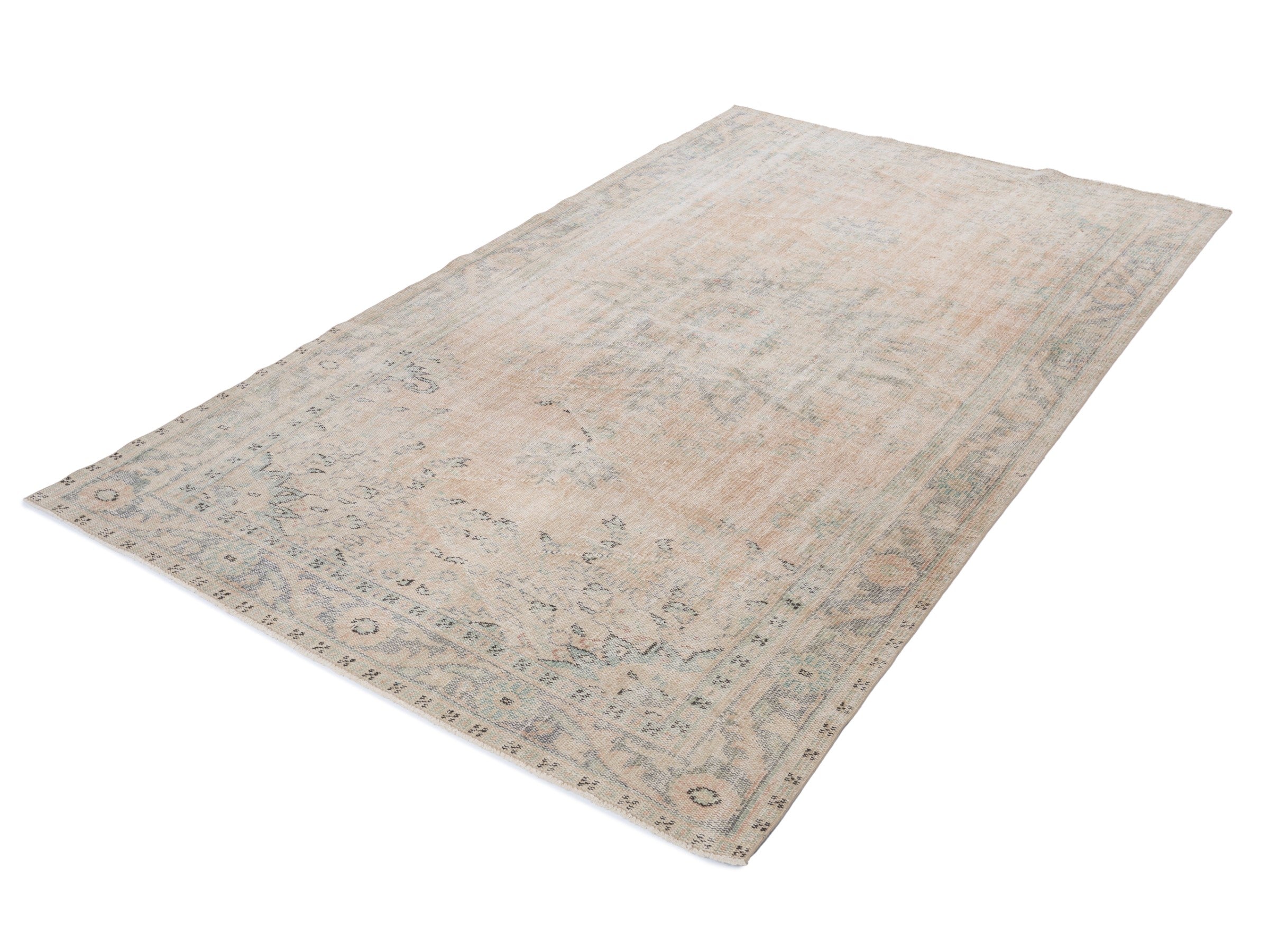 Turkish Manisa area rug in beige and dusty blue, view 3 of 10