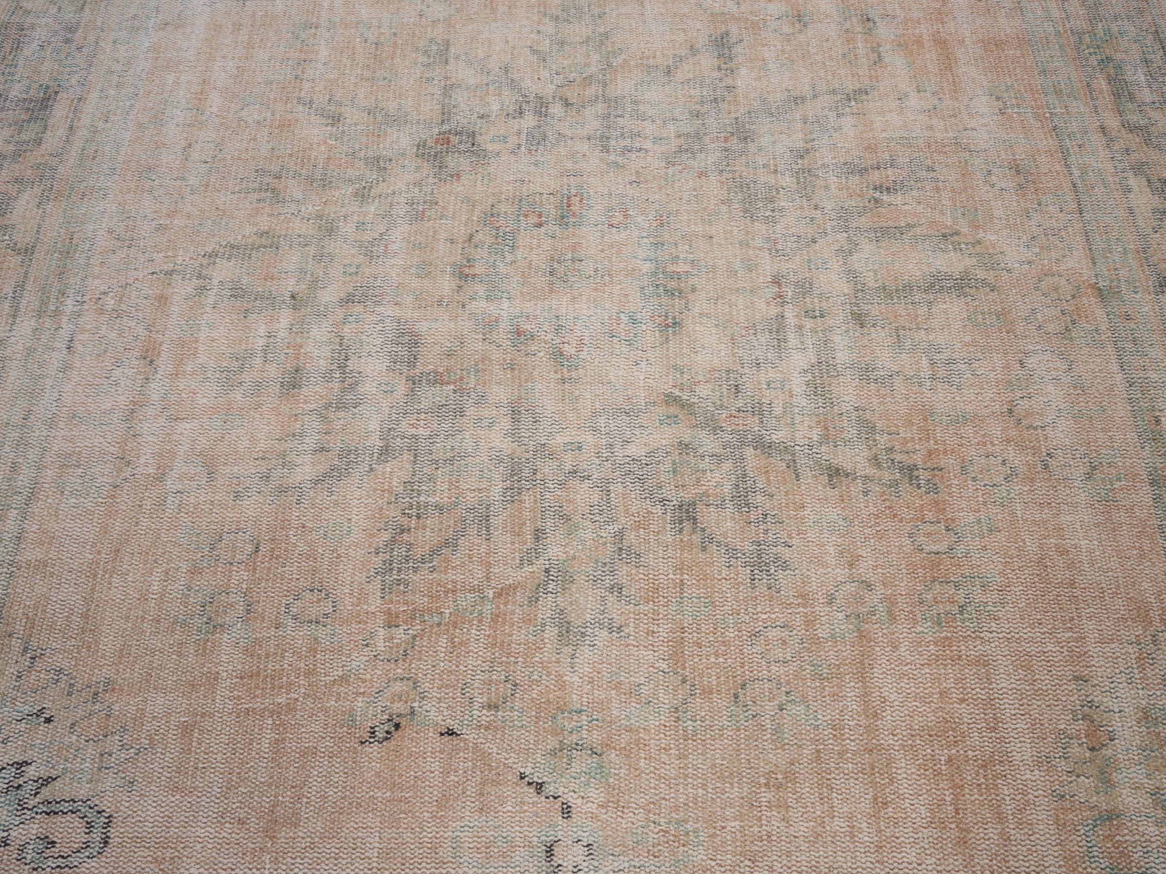 Turkish Manisa area rug in beige and dusty blue, view 4 of 10