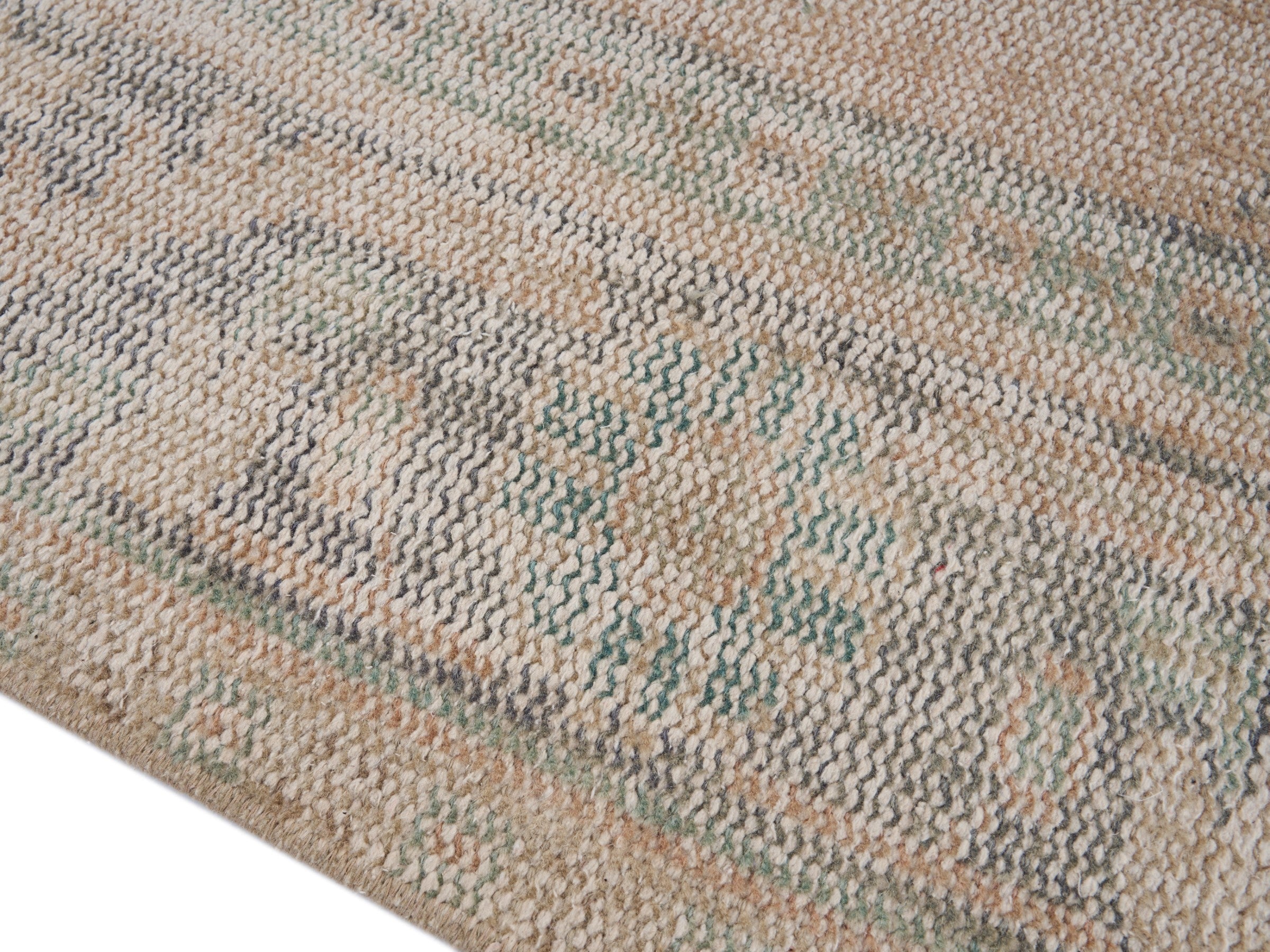 Turkish Manisa area rug in beige and dusty blue, view 6 of 10