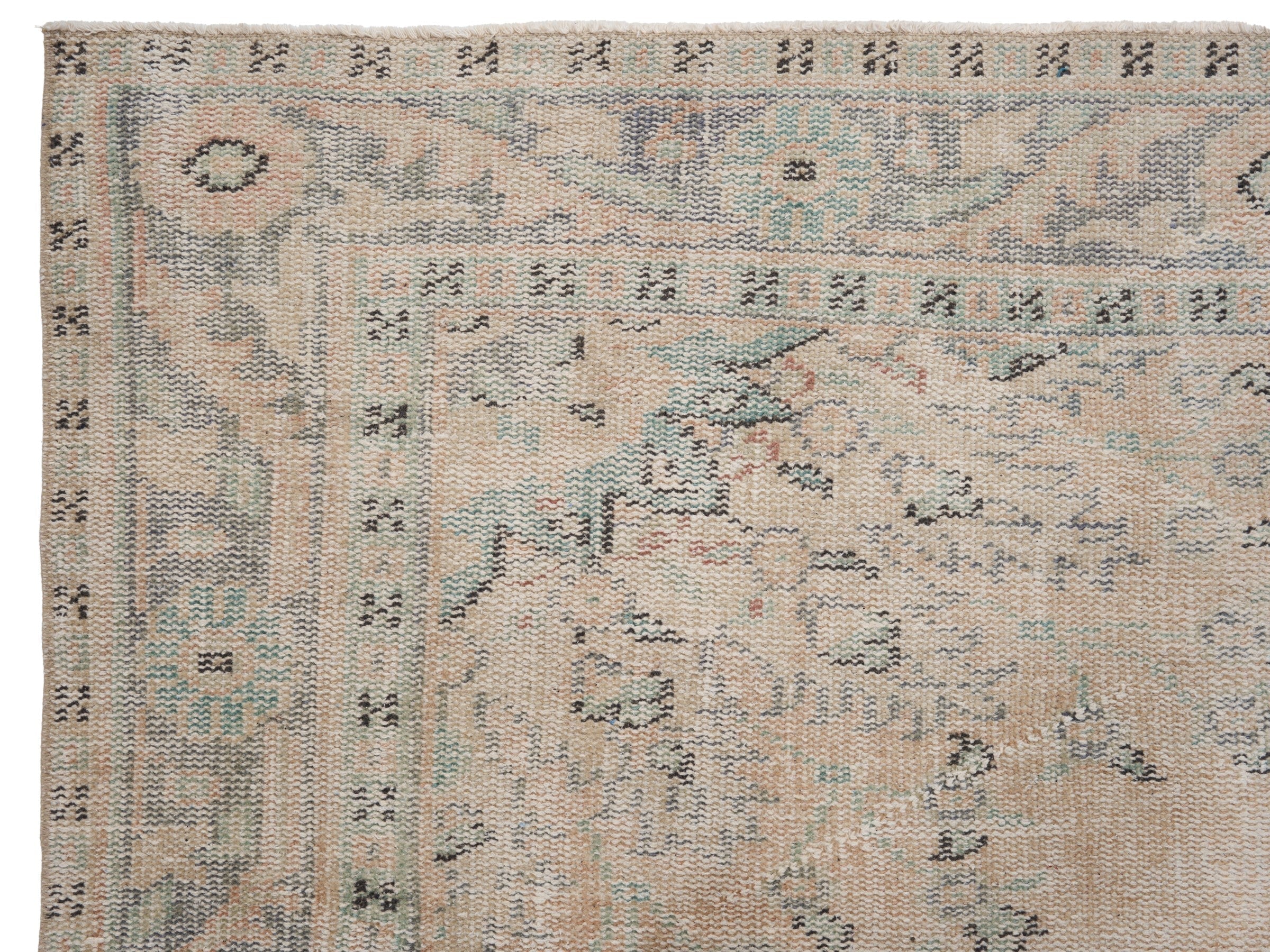 Turkish Manisa area rug in beige and dusty blue, view 8 of 10