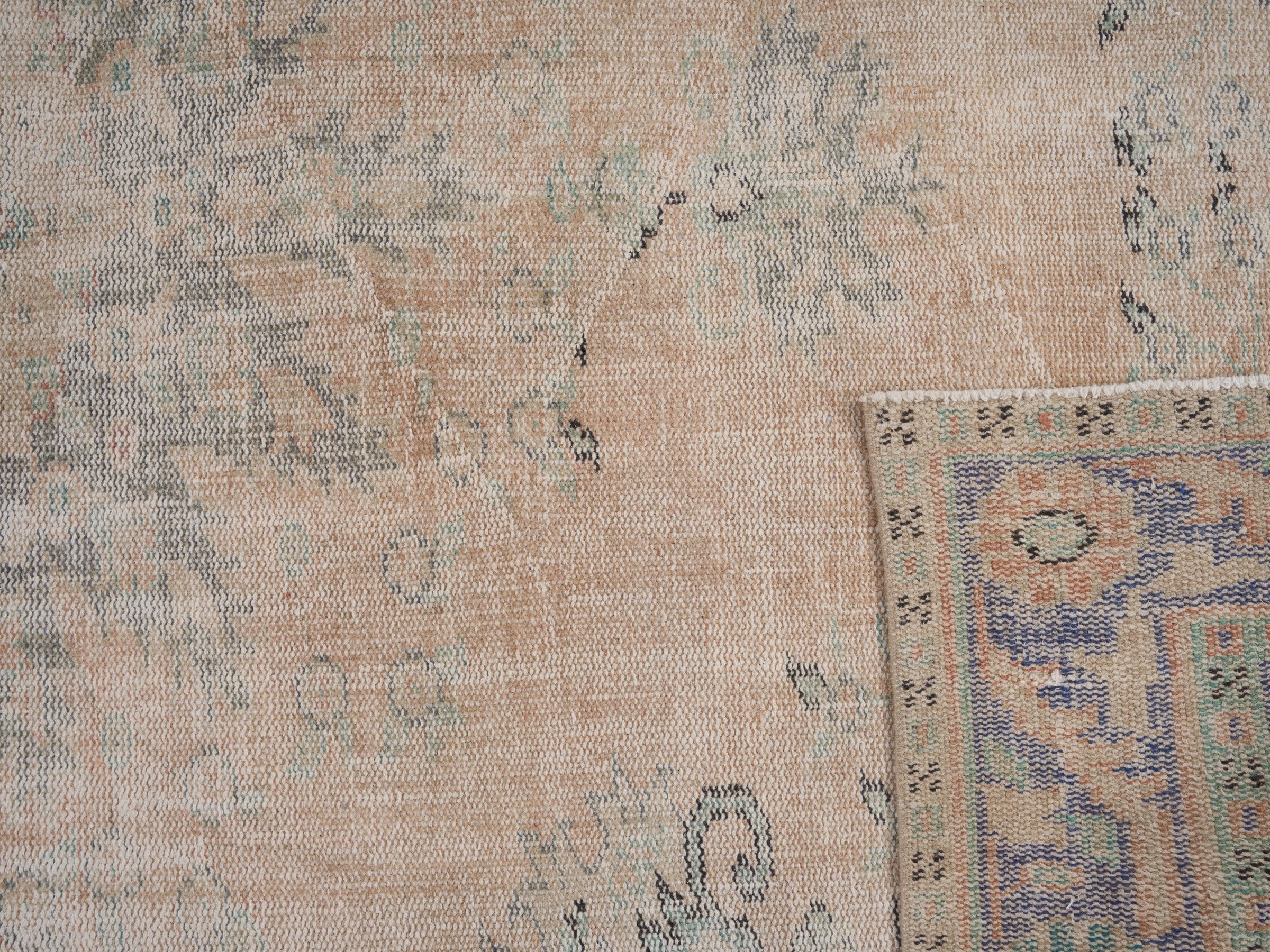 Turkish Manisa area rug in beige and dusty blue, view 10 of 10