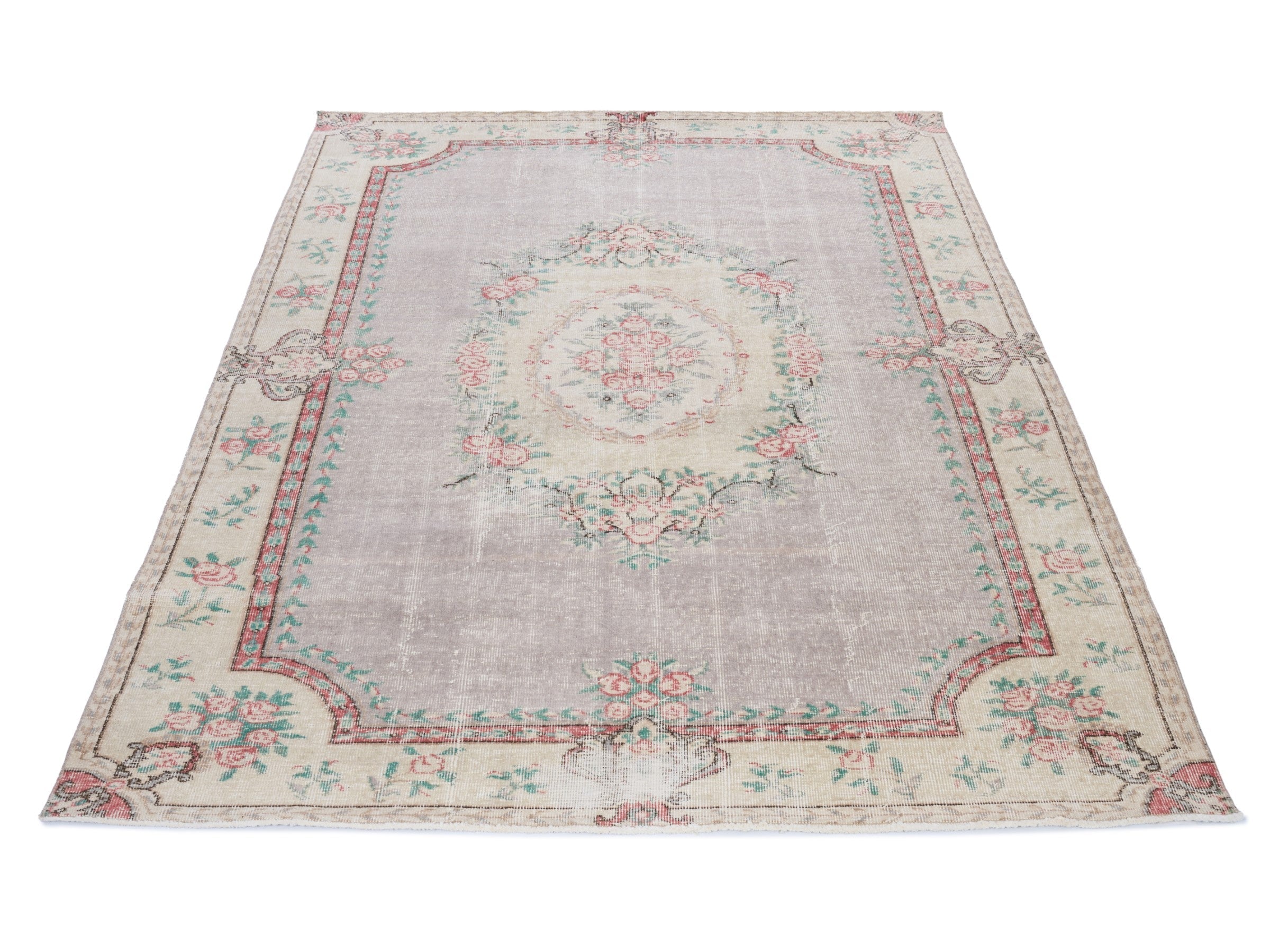 Turkish Isparta area rug in taupe and faded red, view 2 of 10