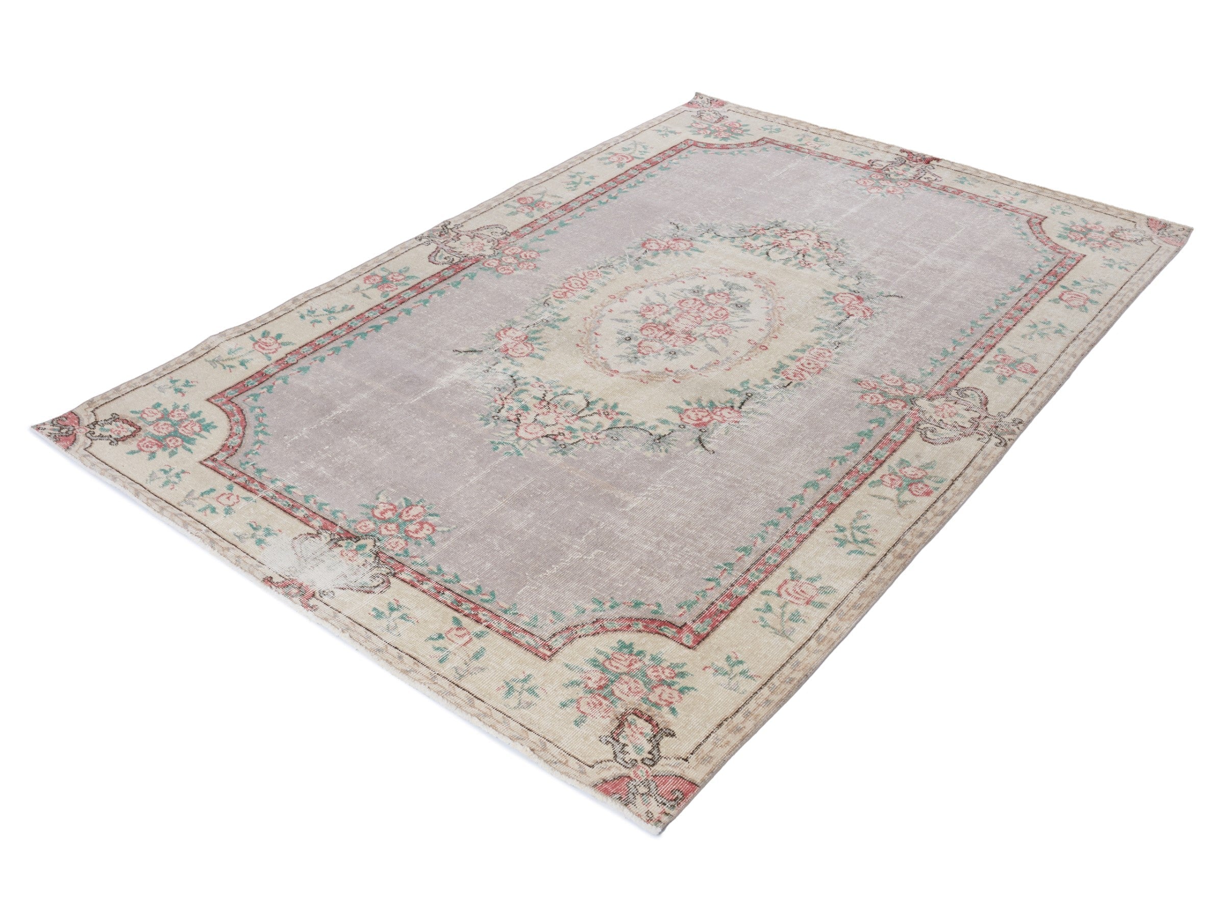 Turkish Isparta area rug in taupe and faded red, view 3 of 10