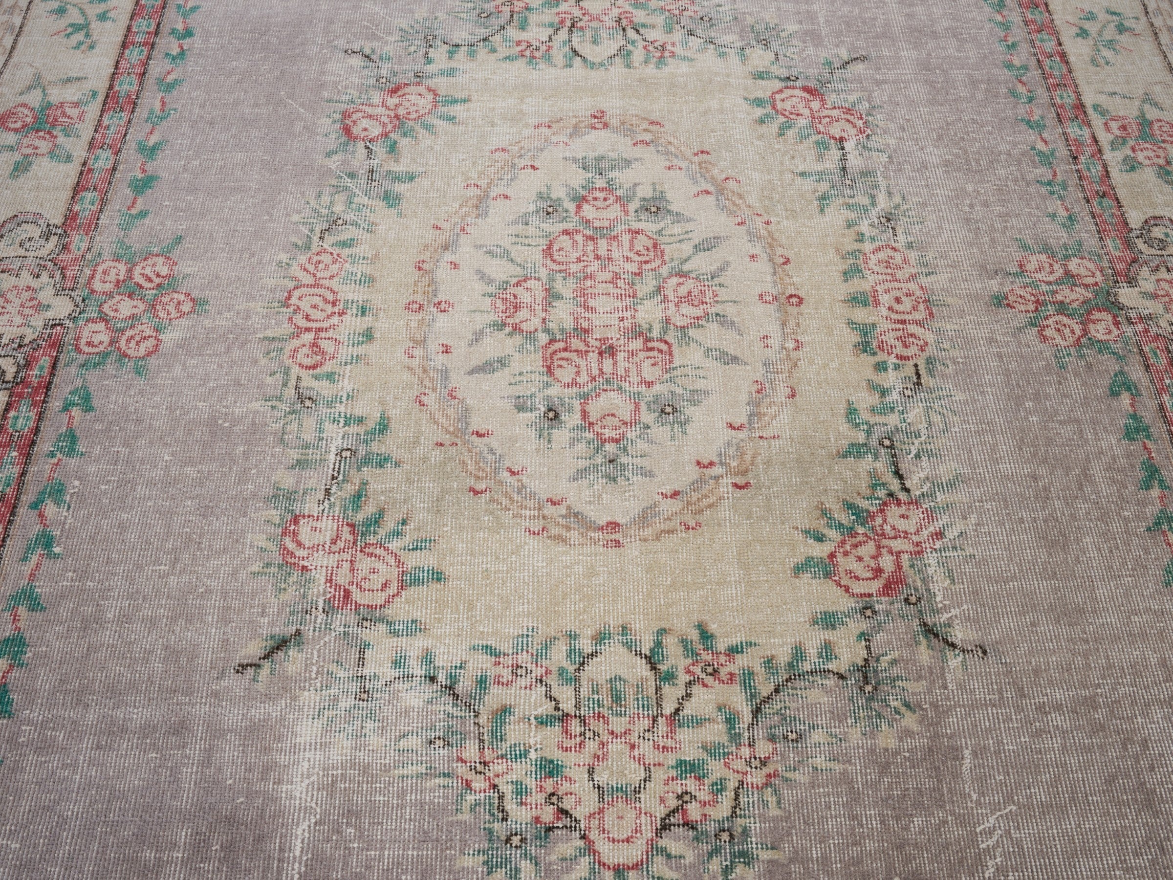 Turkish Isparta area rug in taupe and faded red, view 4 of 10