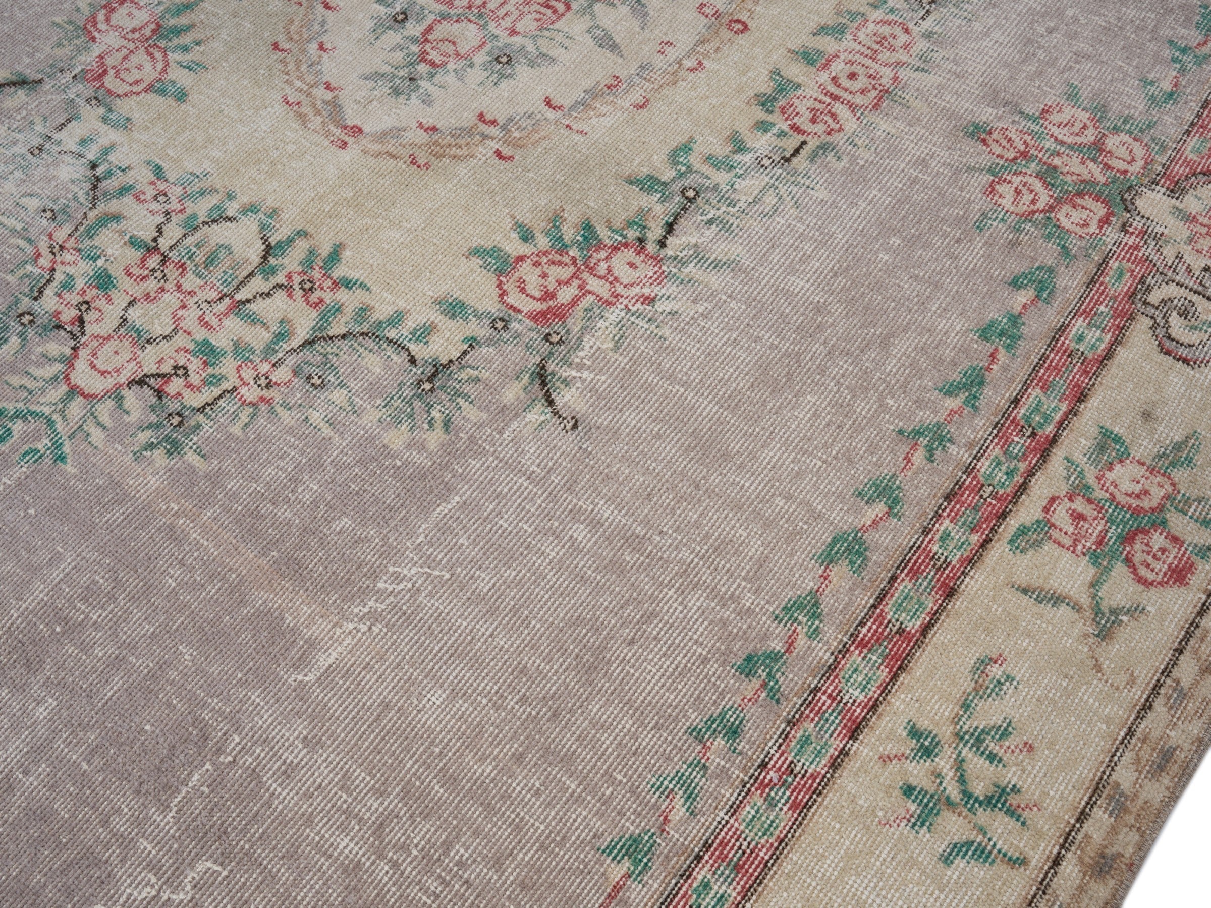 Turkish Isparta area rug in taupe and faded red, view 5 of 10