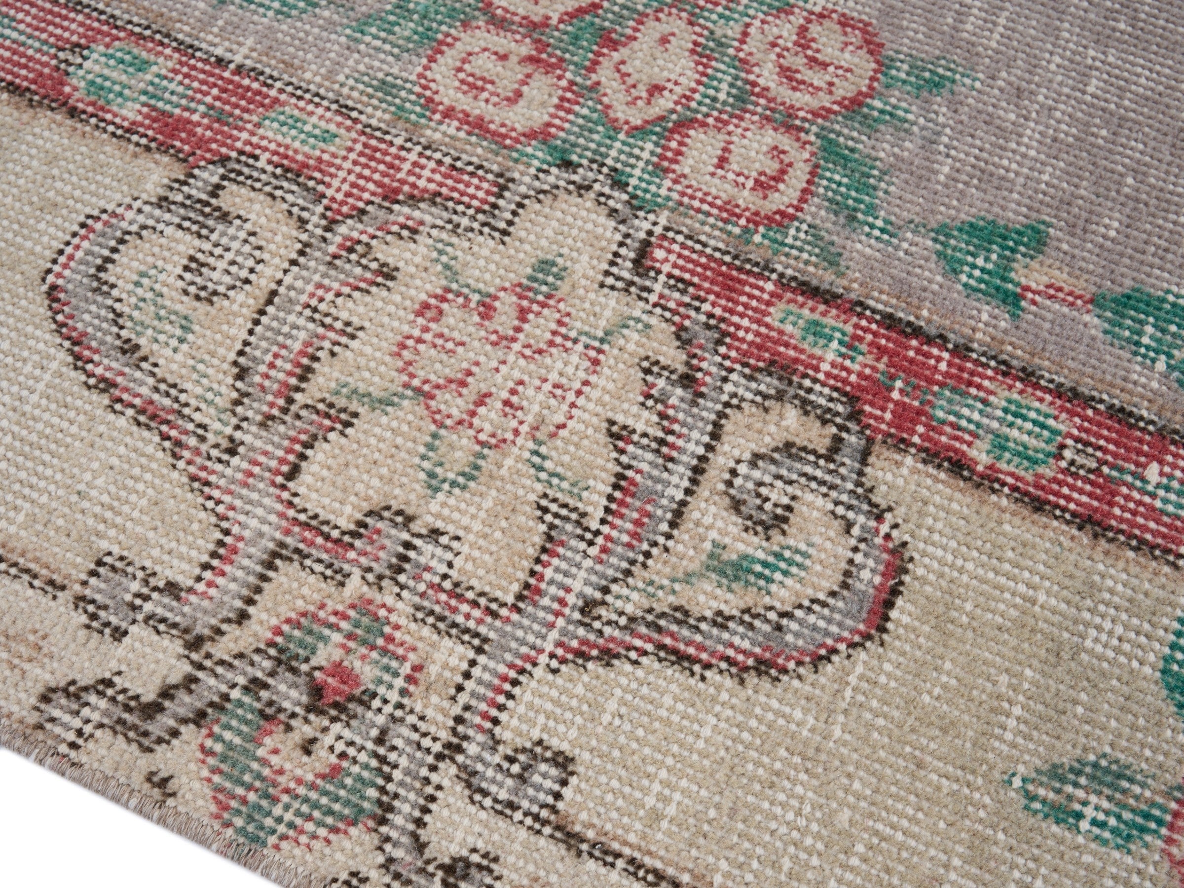 Turkish Isparta area rug in taupe and faded red, view 6 of 10
