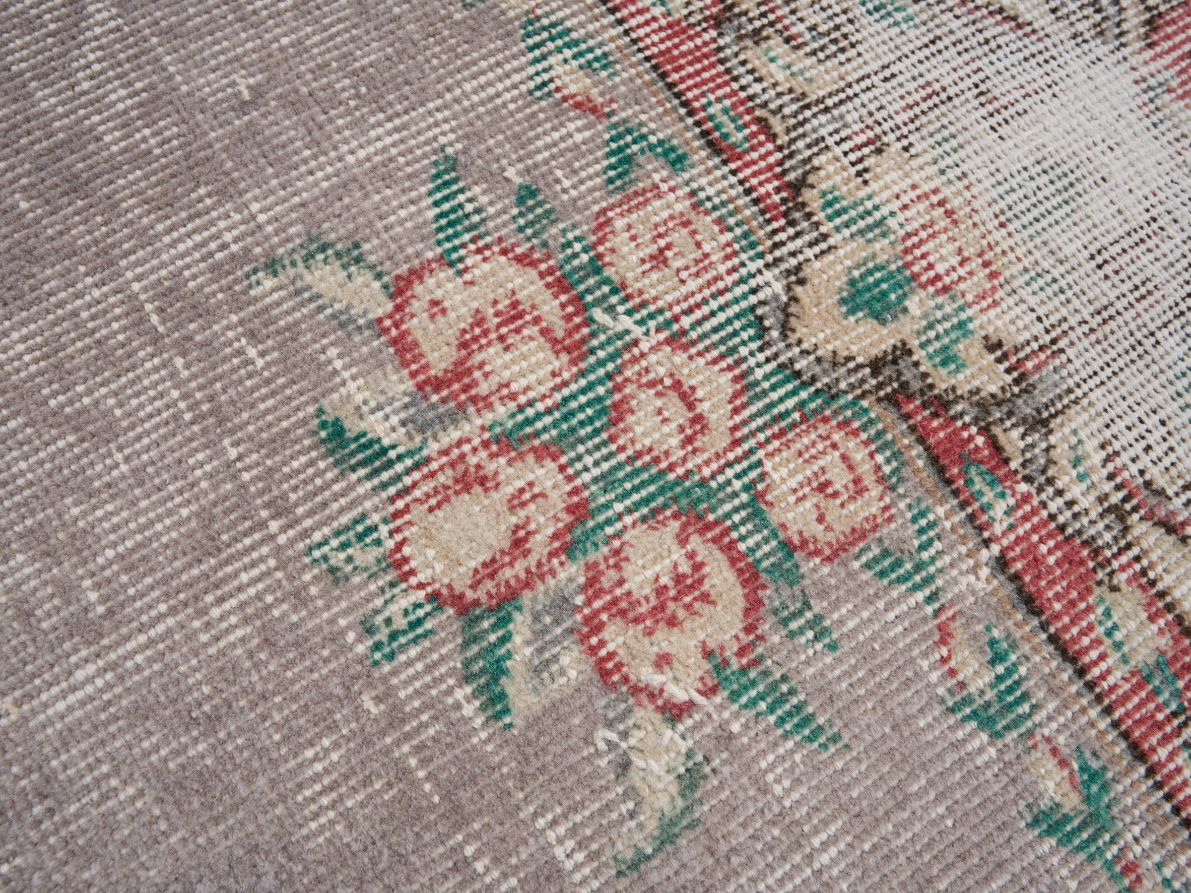 Turkish Isparta area rug in taupe and faded red, view 7 of 10
