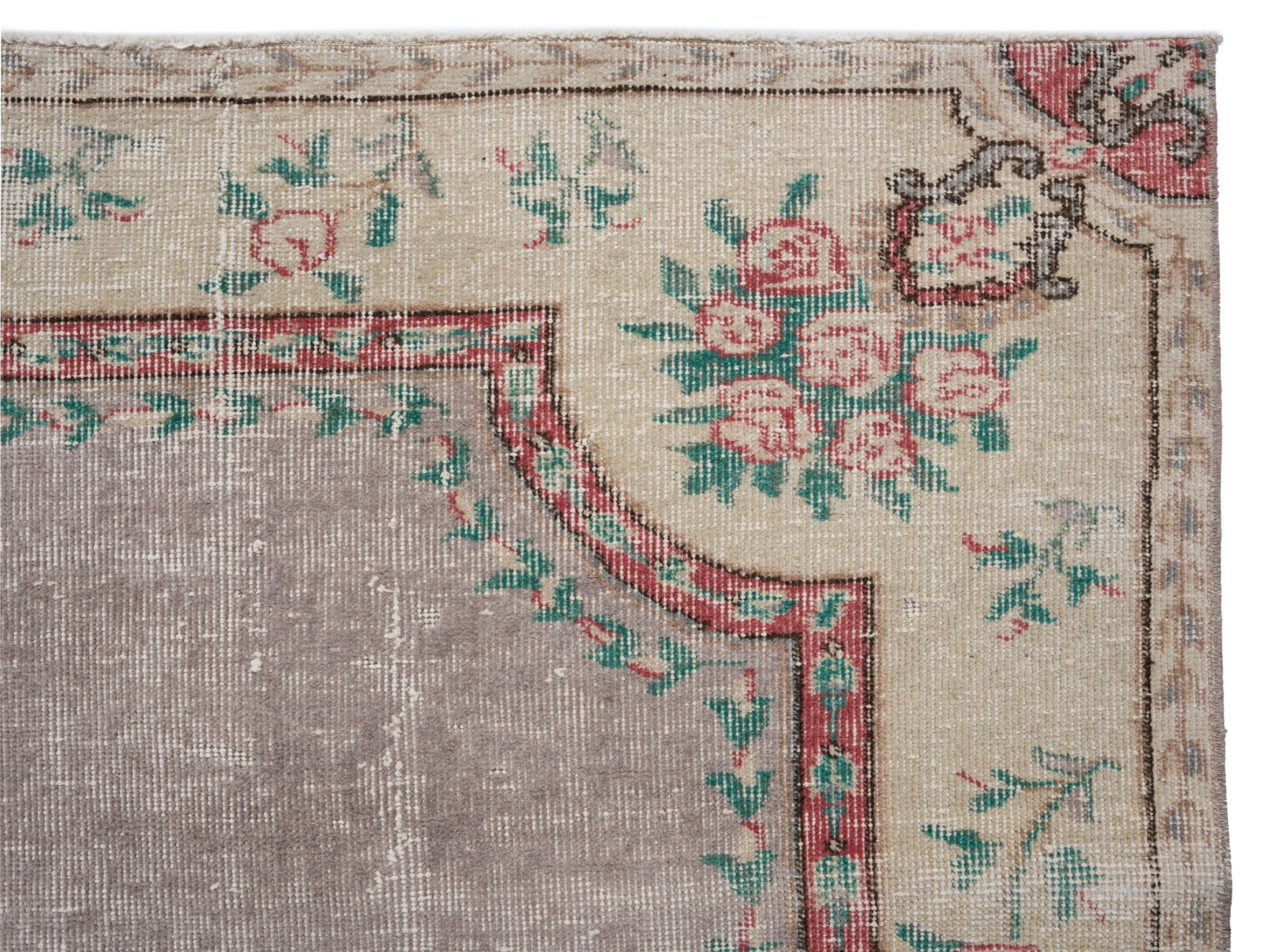 Turkish Isparta area rug in taupe and faded red, view 8 of 10