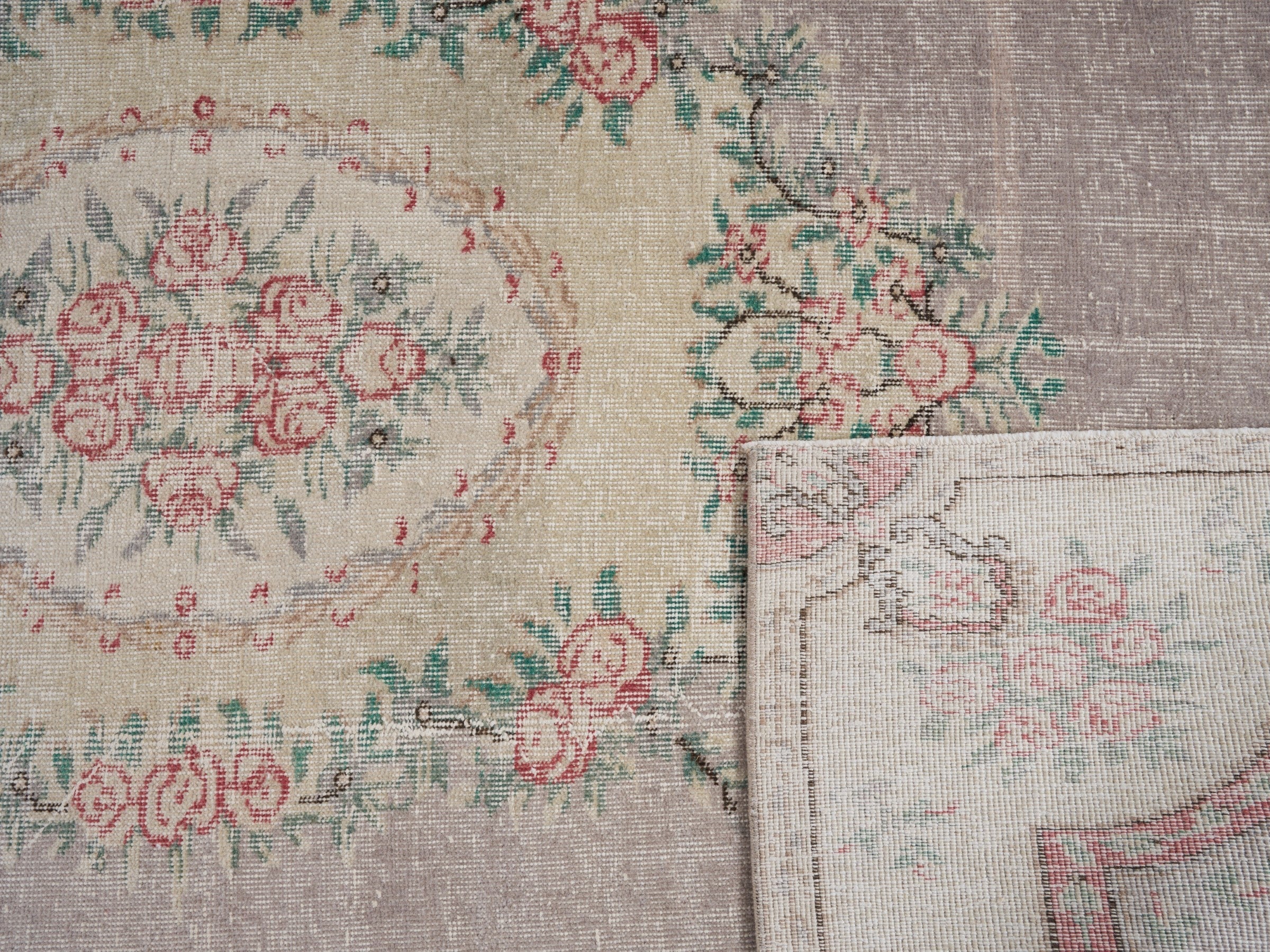 Turkish Isparta area rug in taupe and faded red, view 10 of 10
