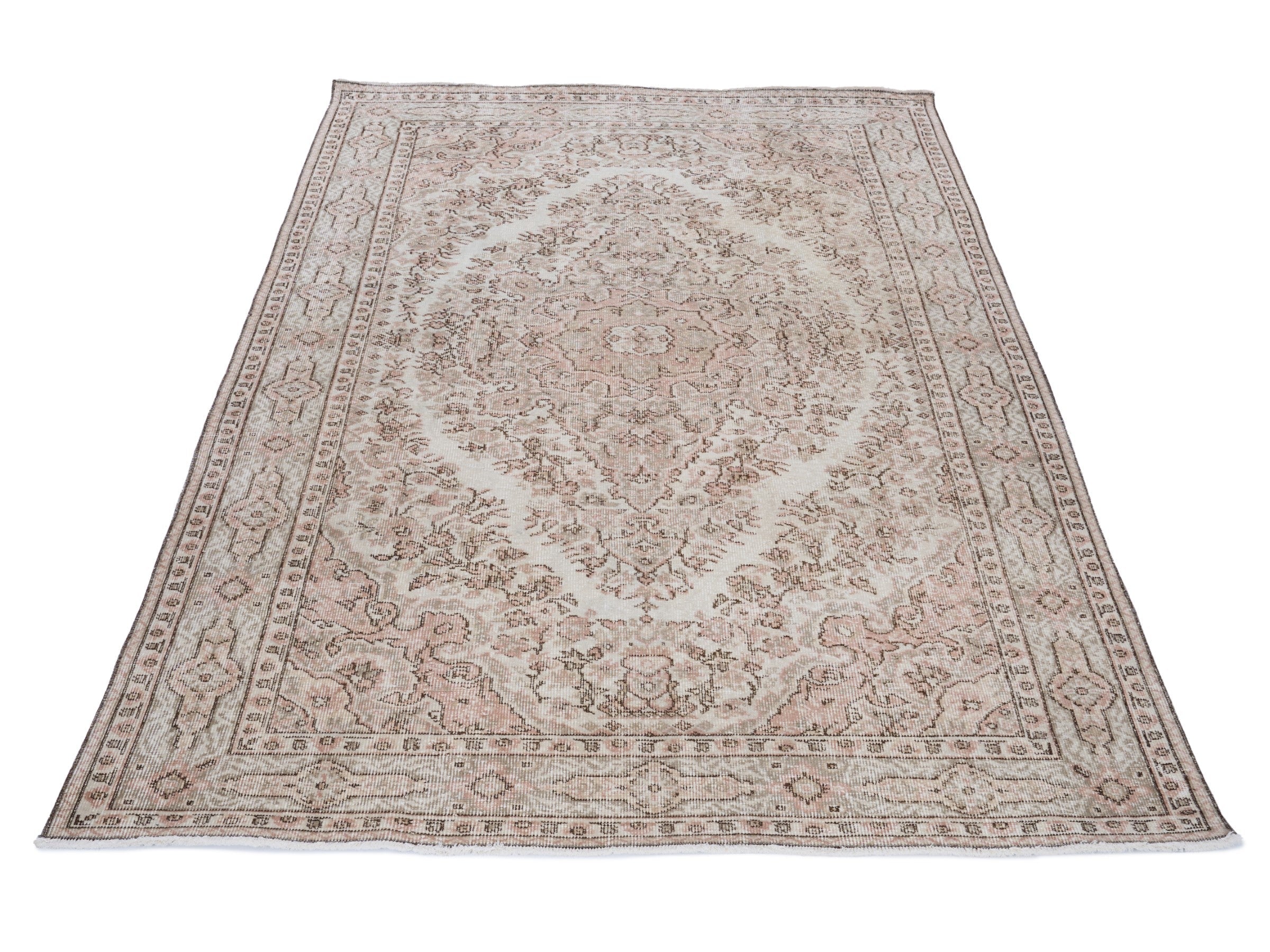 Turkish Isparta area rug in cream and muted pink, view 2 of 10