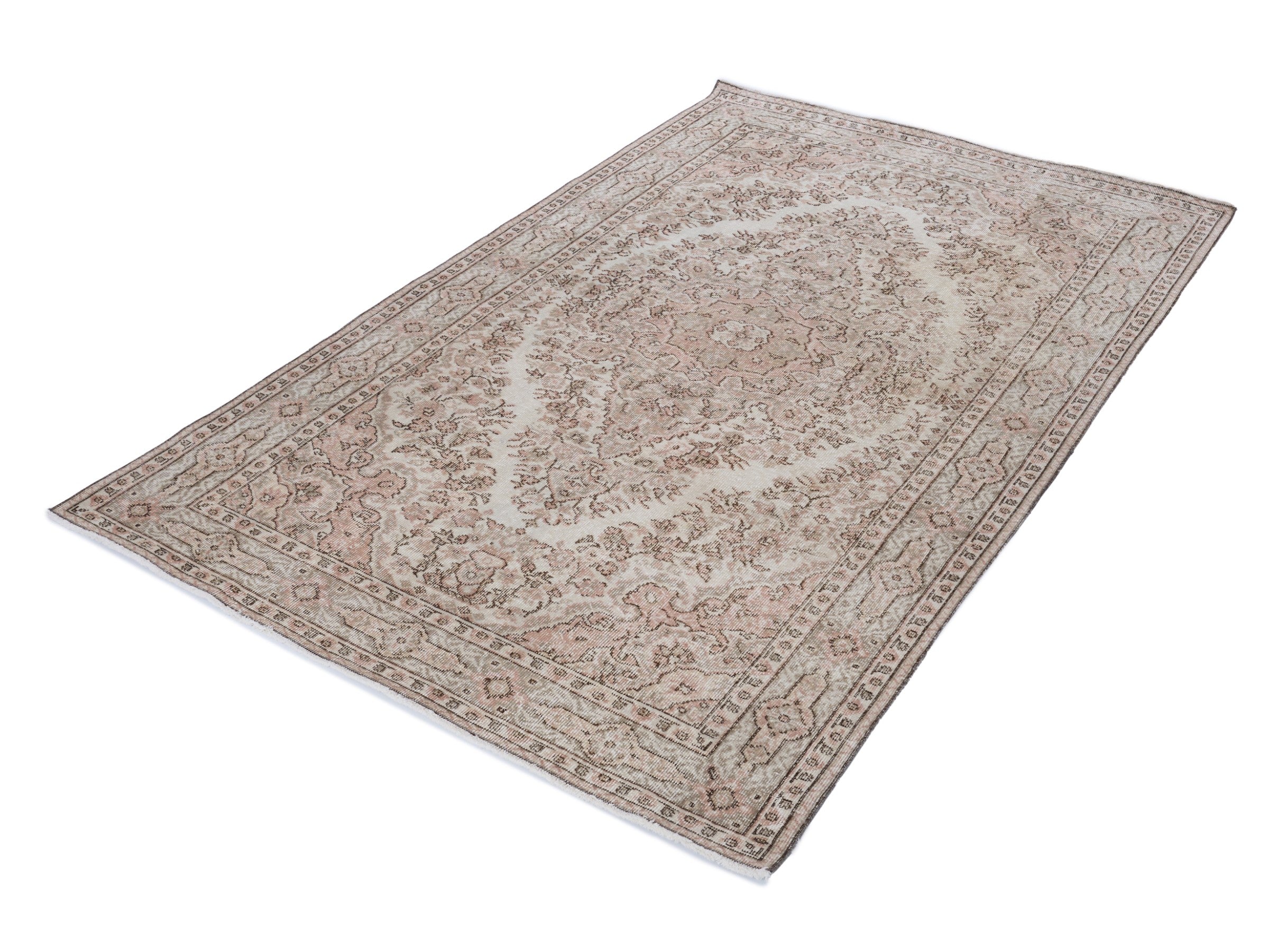 Turkish Isparta area rug in cream and muted pink, view 3 of 10