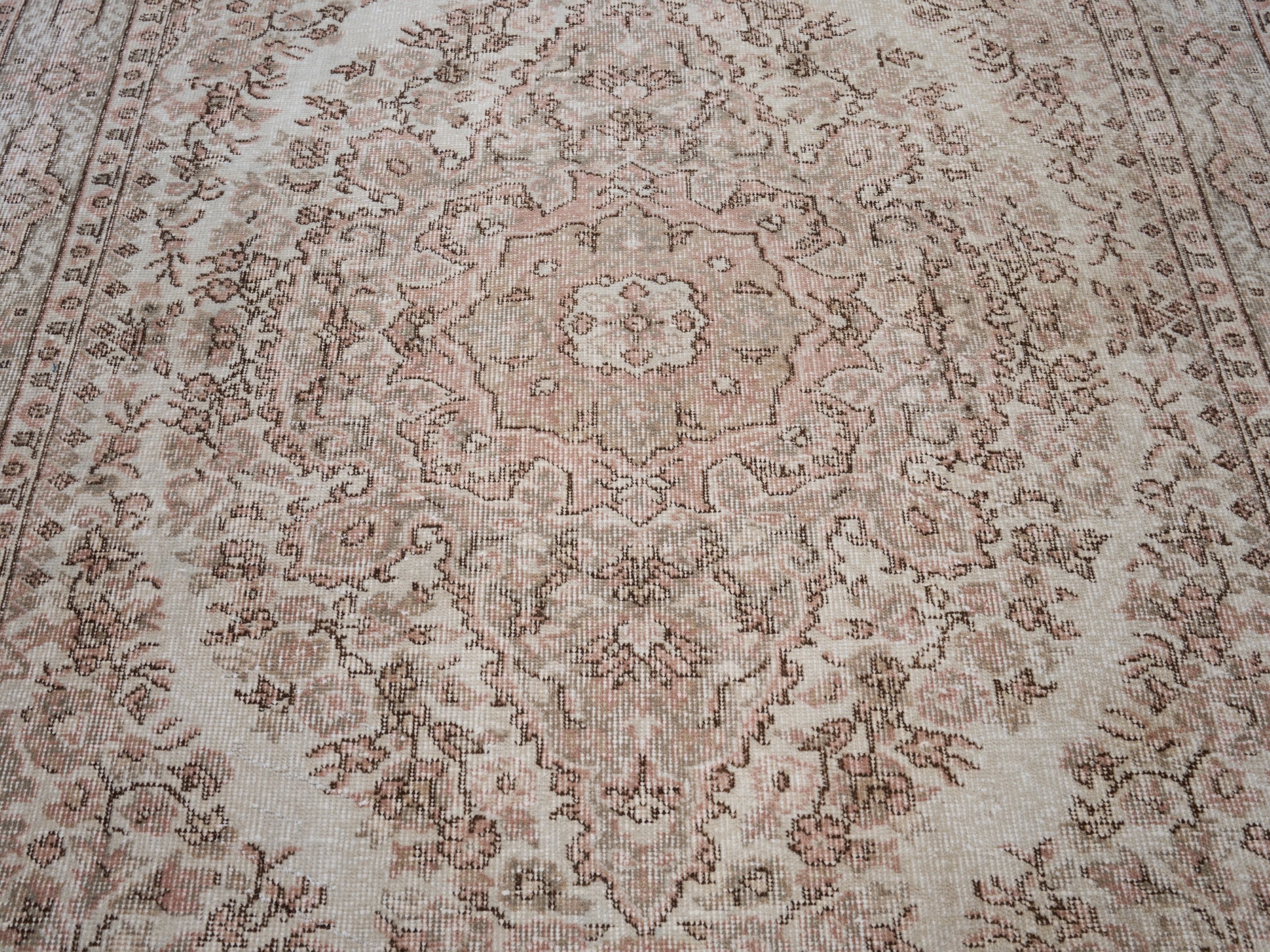 Turkish Isparta area rug in cream and muted pink, view 4 of 10
