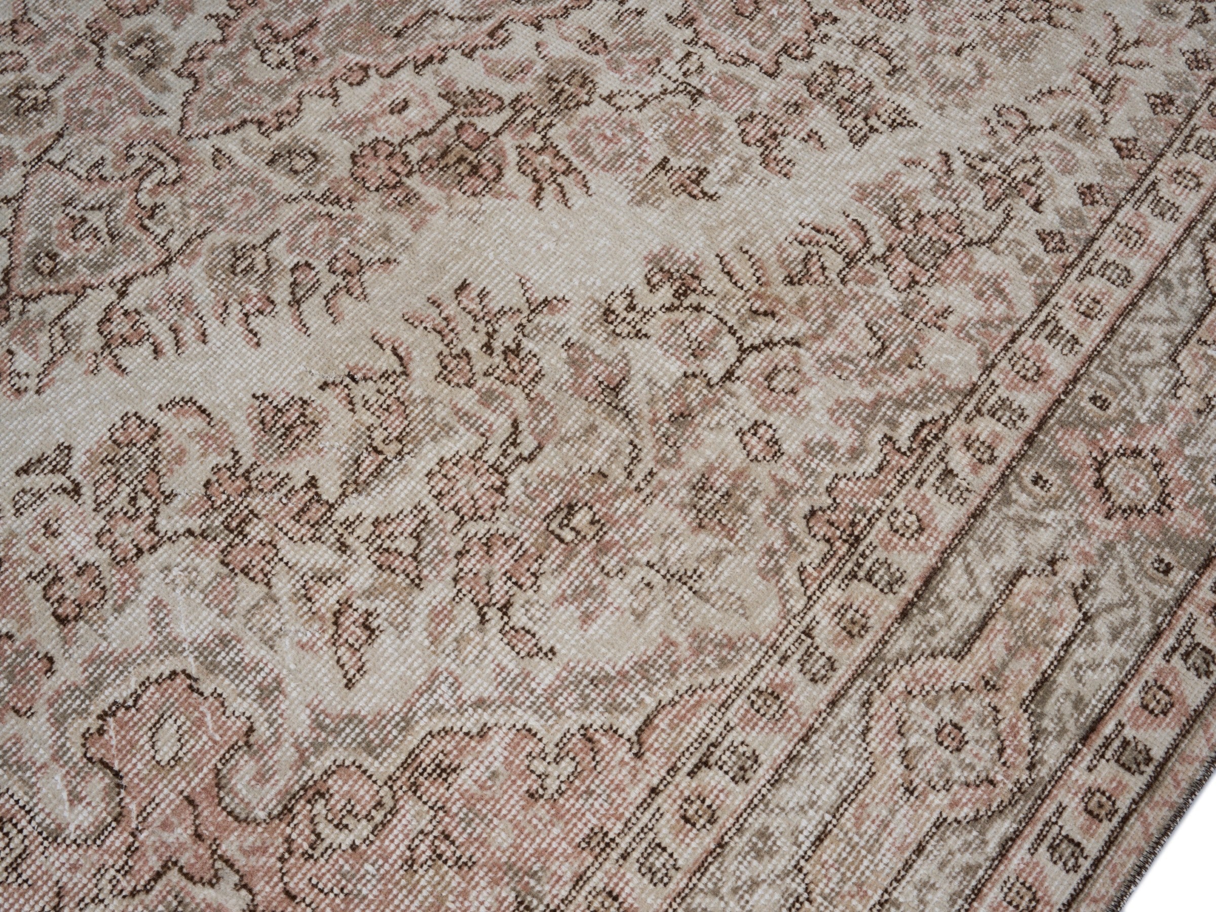 Turkish Isparta area rug in cream and muted pink, view 5 of 10