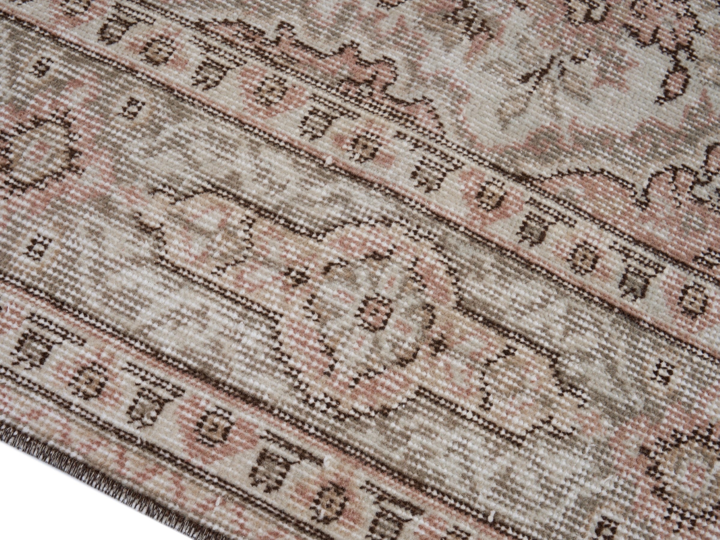 Turkish Isparta area rug in cream and muted pink, view 6 of 10