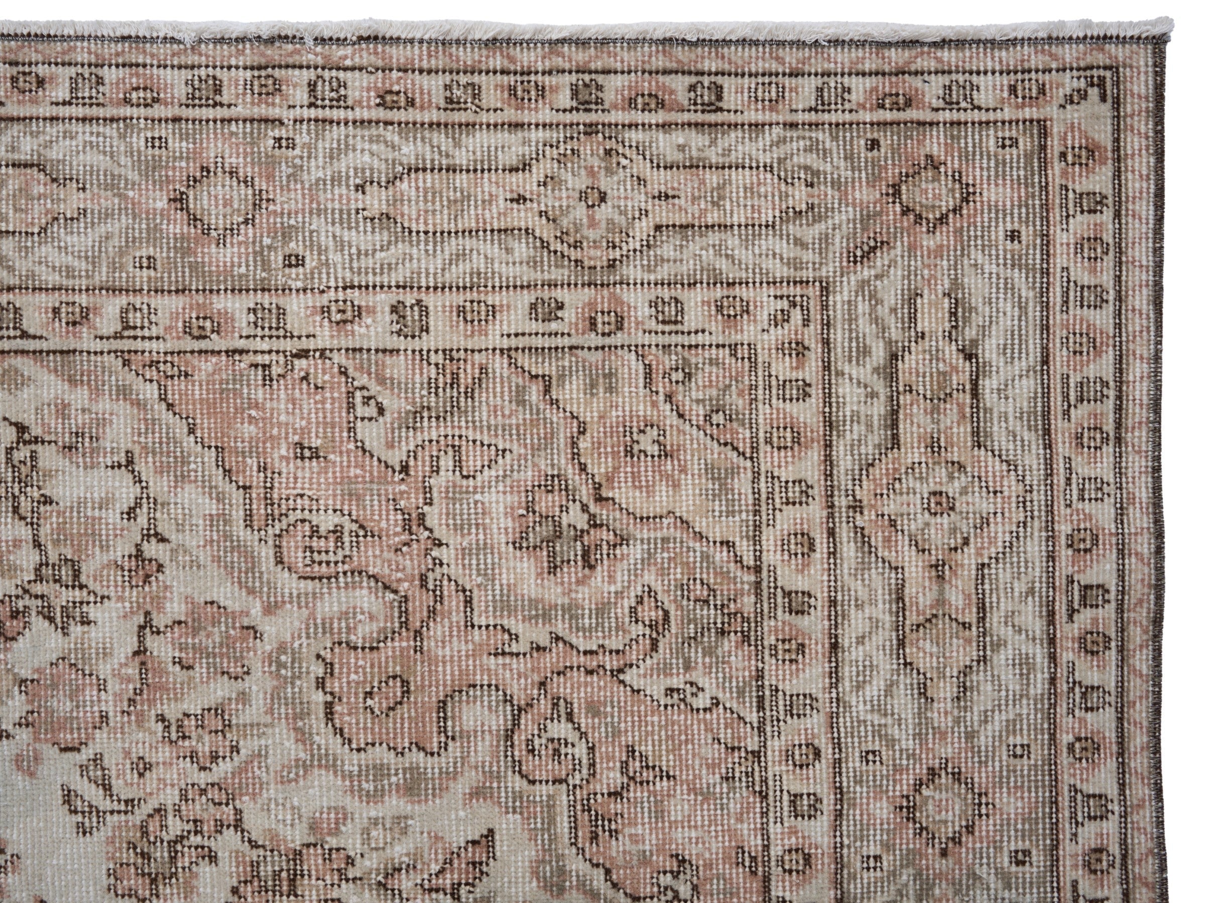 Turkish Isparta area rug in cream and muted pink, view 8 of 10