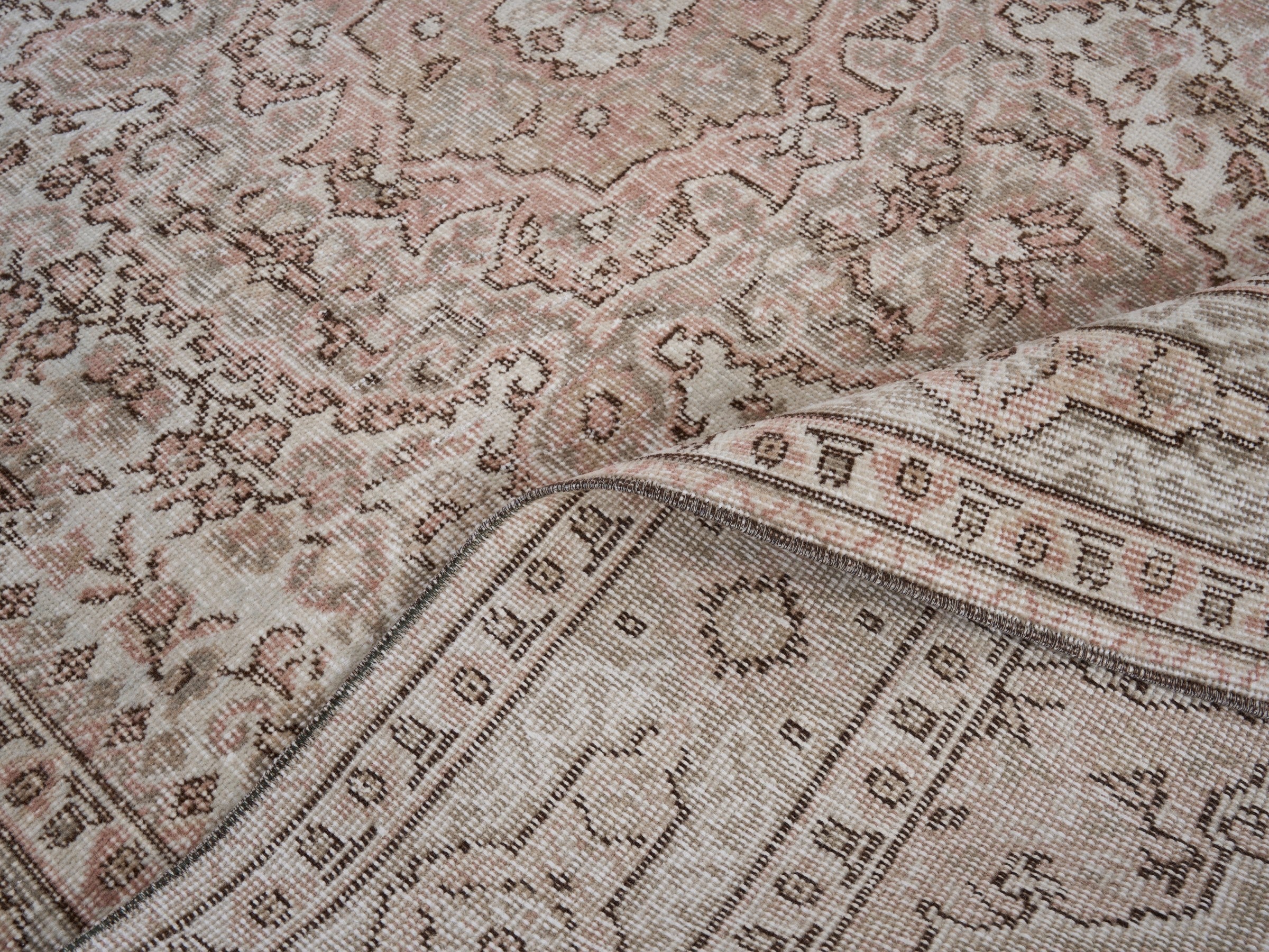 Turkish Isparta area rug in cream and muted pink, view 9 of 10