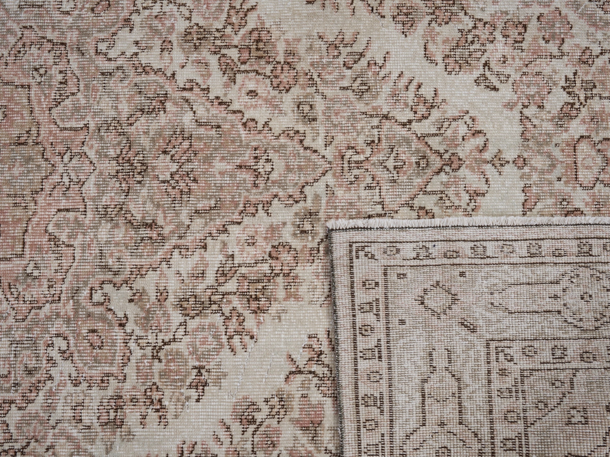 Turkish Isparta area rug in cream and muted pink, view 10 of 10
