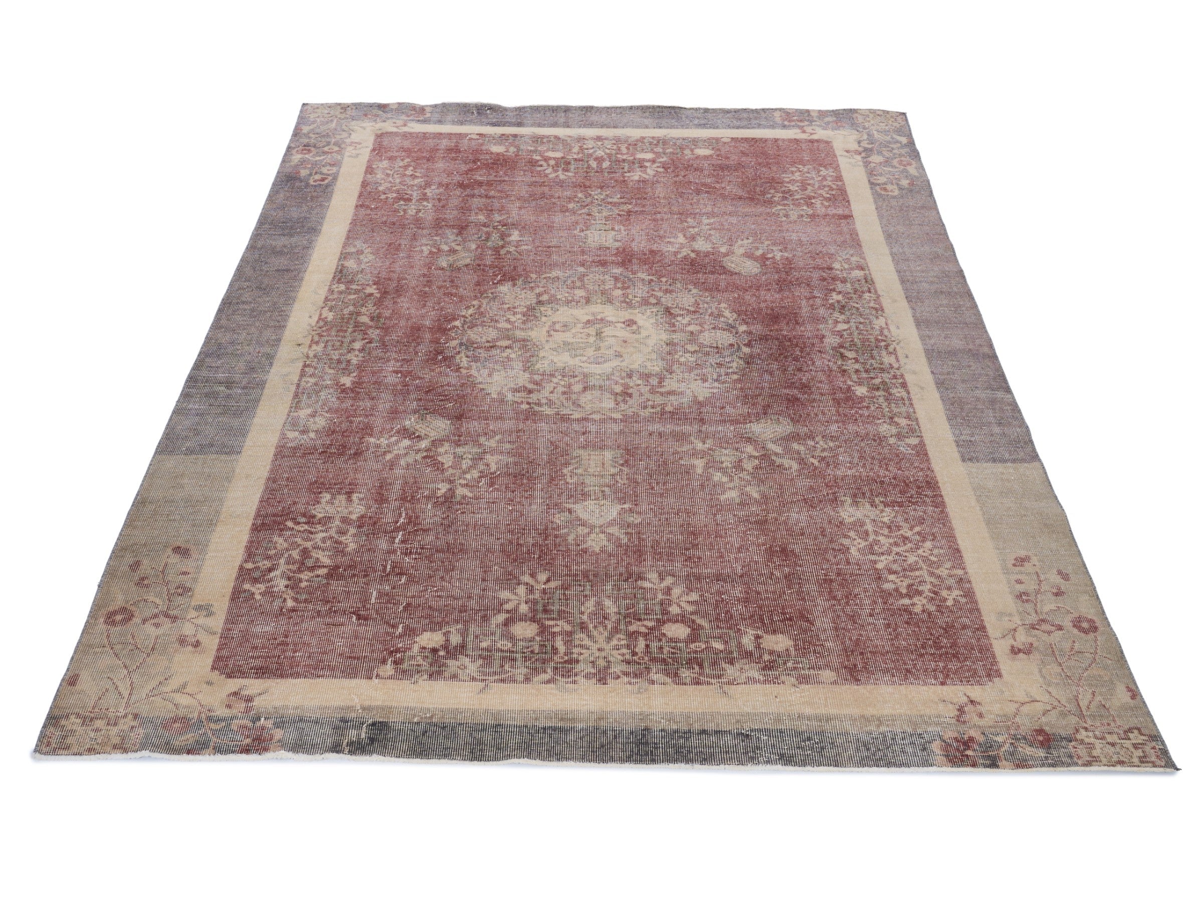 Turkish Isparta area rug in faded red and off-white, view 2 of 10