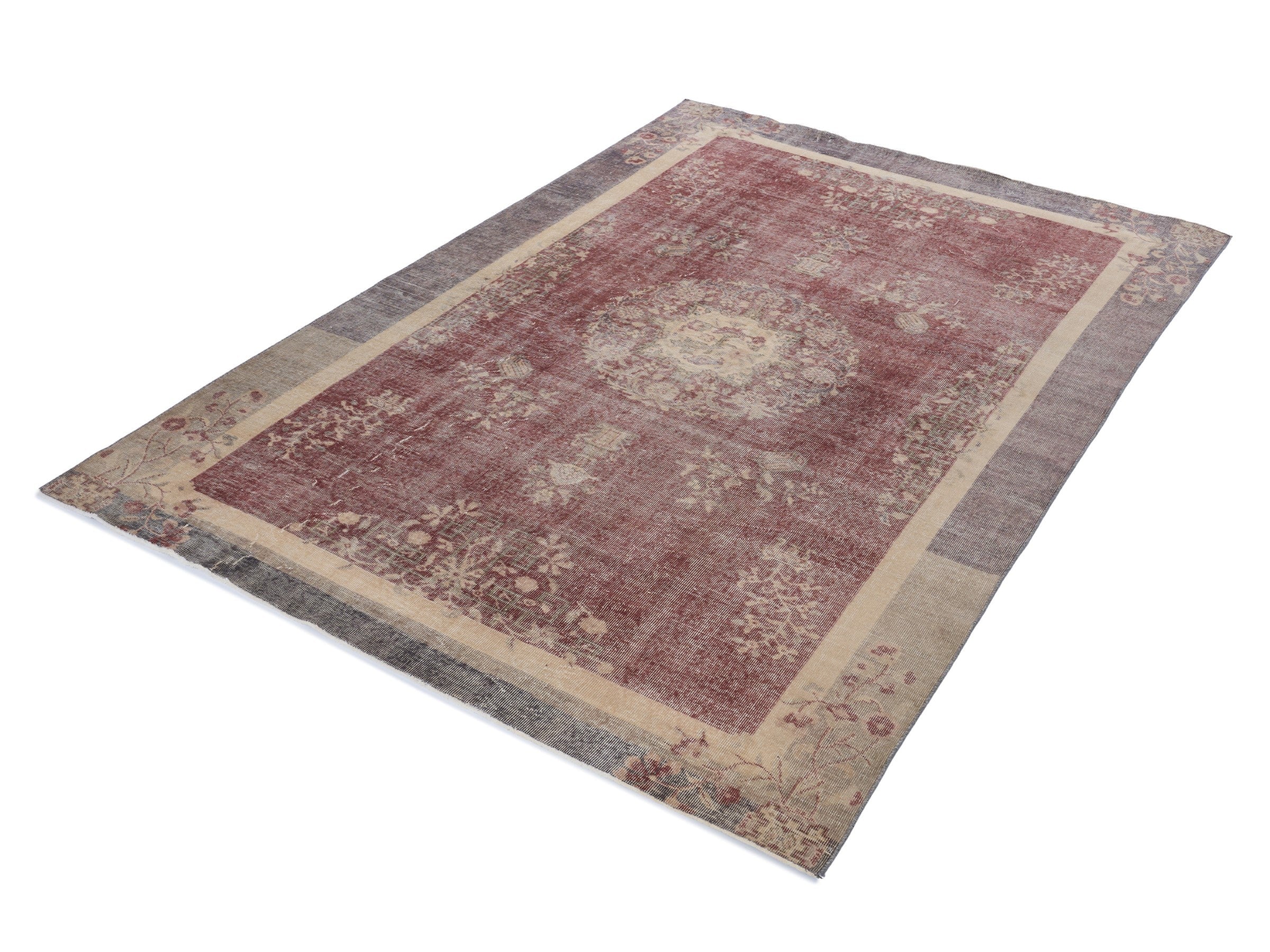 Turkish Isparta area rug in faded red and off-white, view 3 of 10