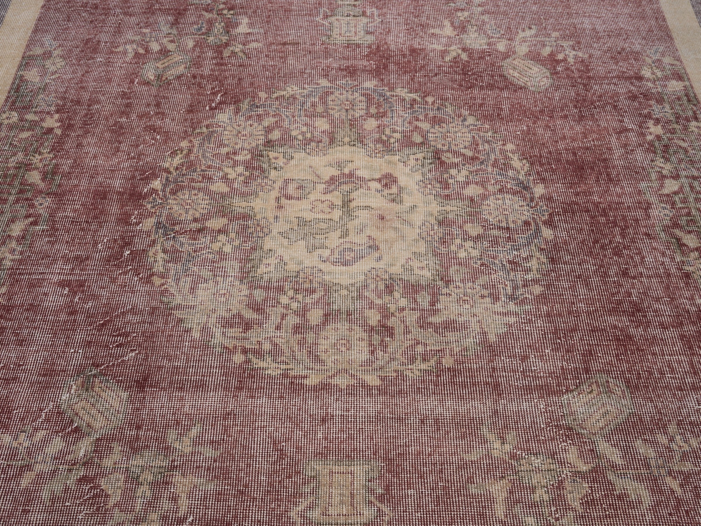 Turkish Isparta area rug in faded red and off-white, view 4 of 10