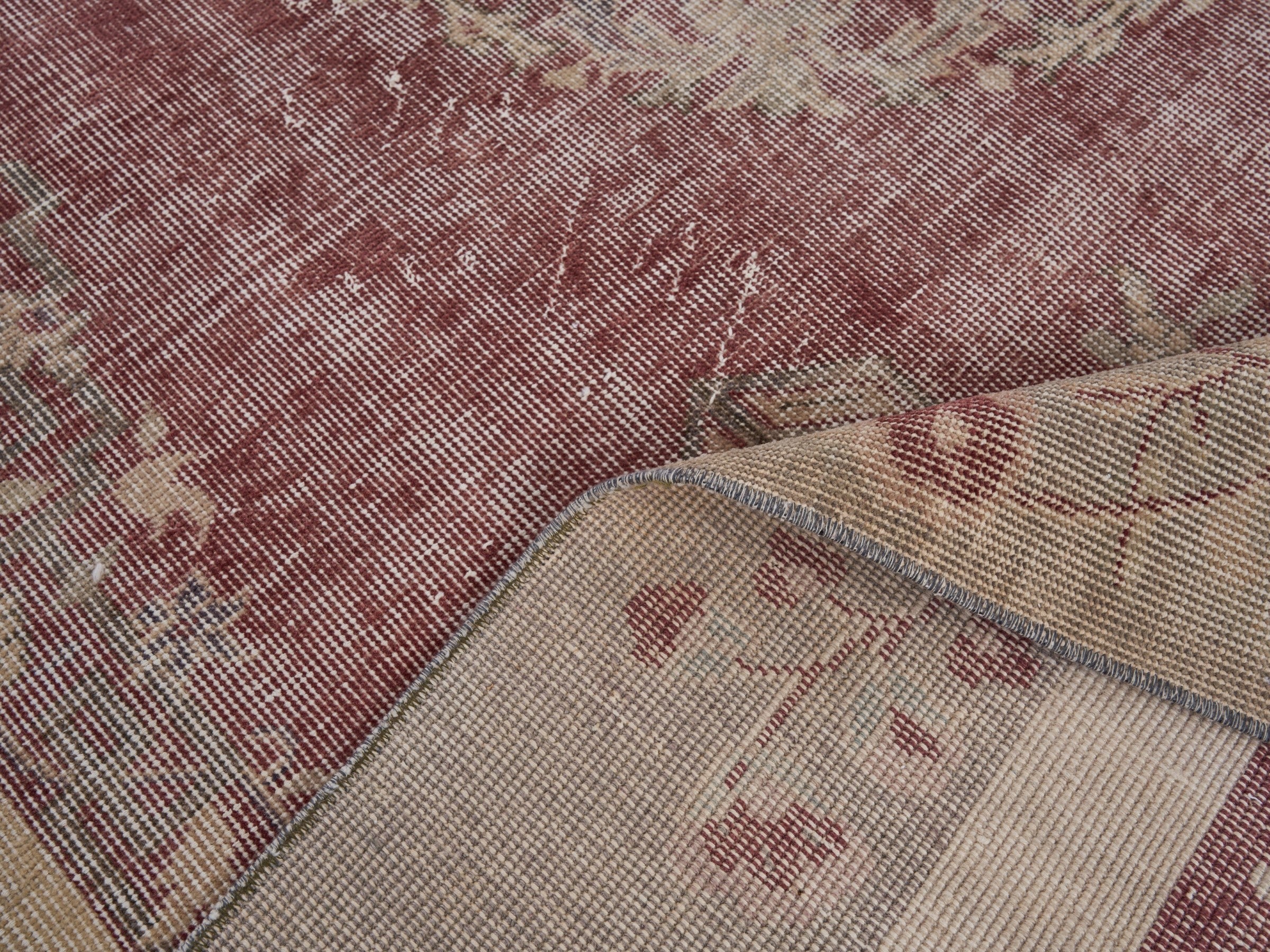 Turkish Isparta area rug in faded red and off-white, view 9 of 10