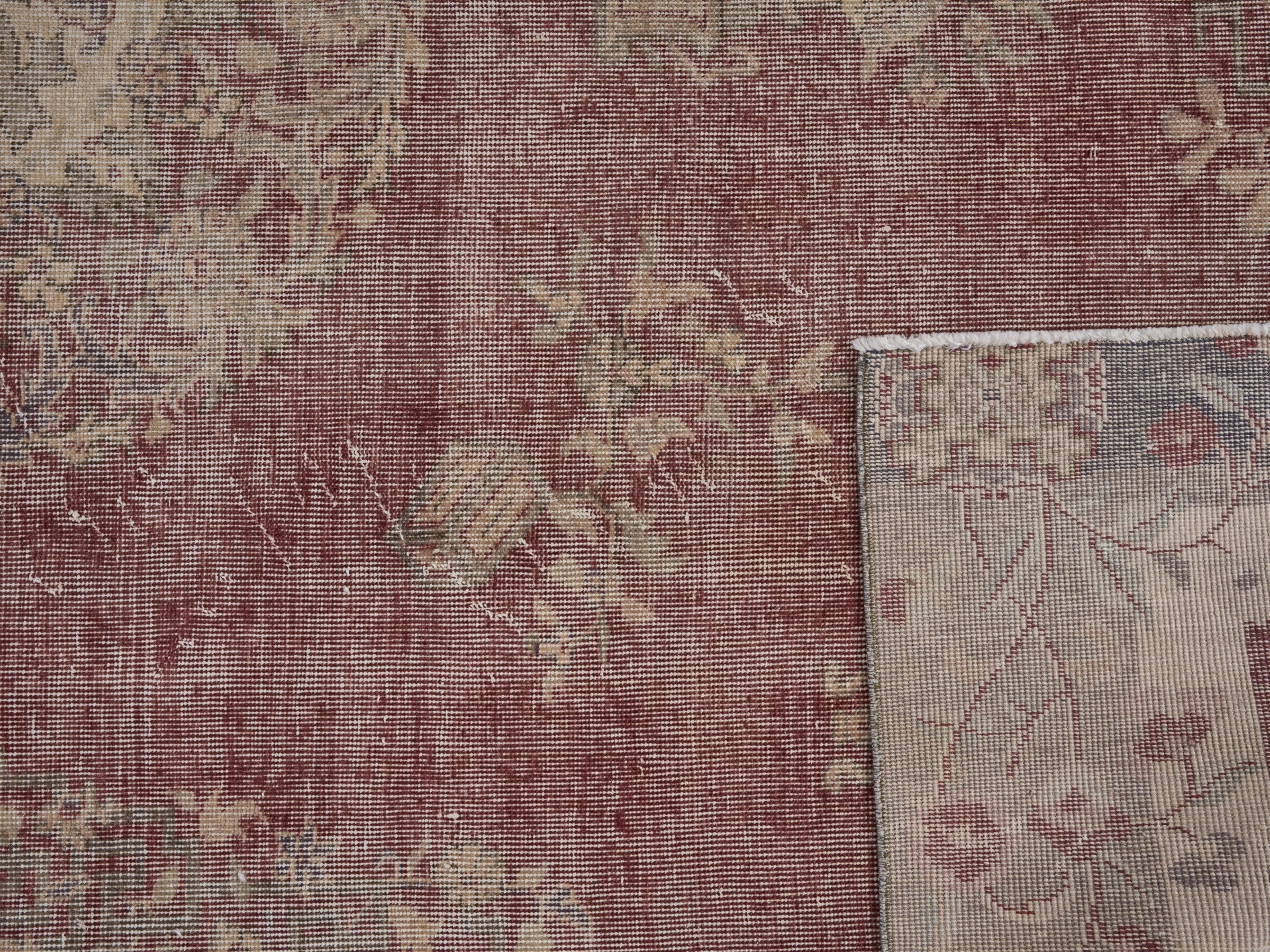 Turkish Isparta area rug in faded red and off-white, view 10 of 10