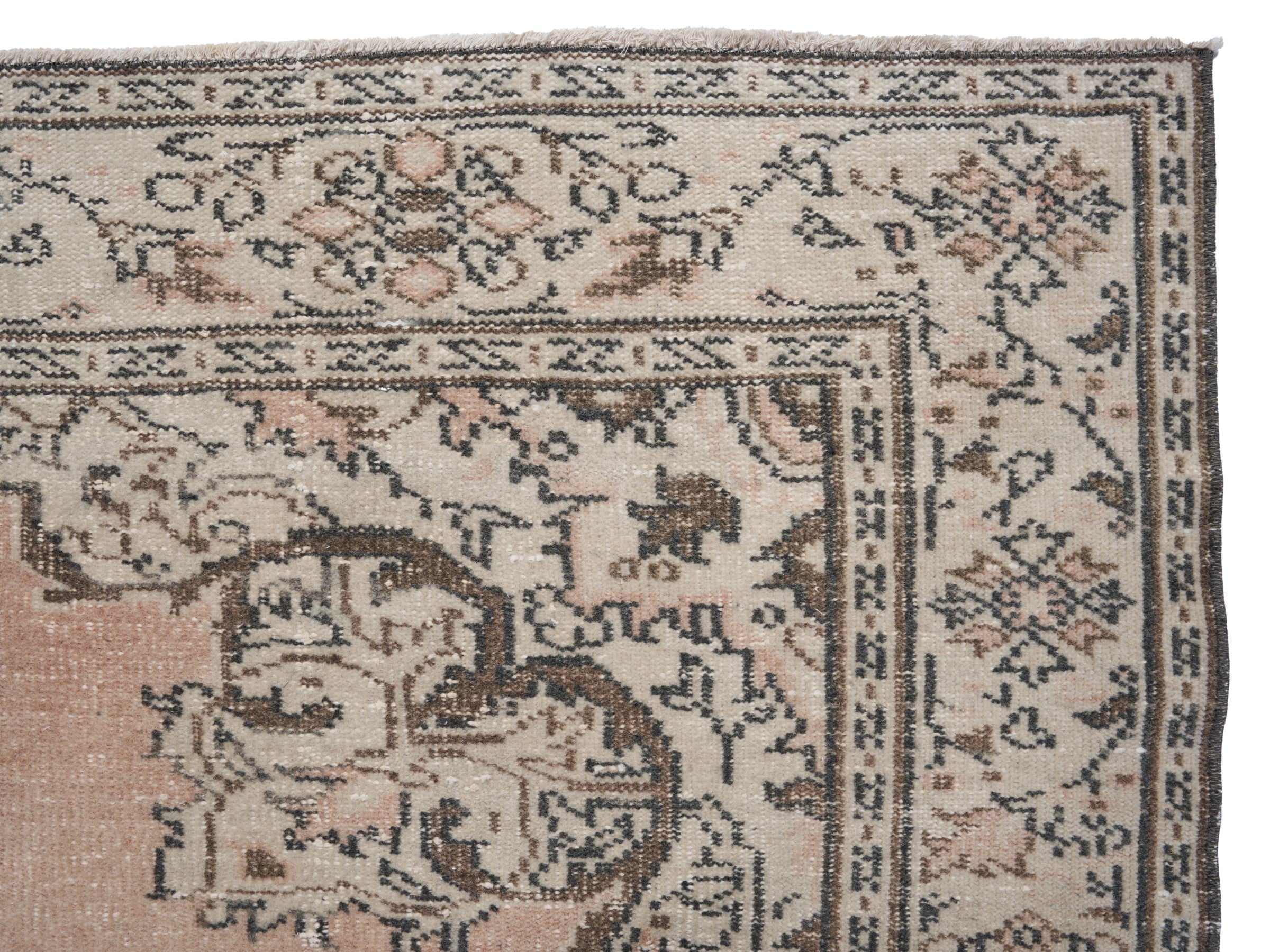 Turkish Manisa area rug in tan and greige, view 8 of 10