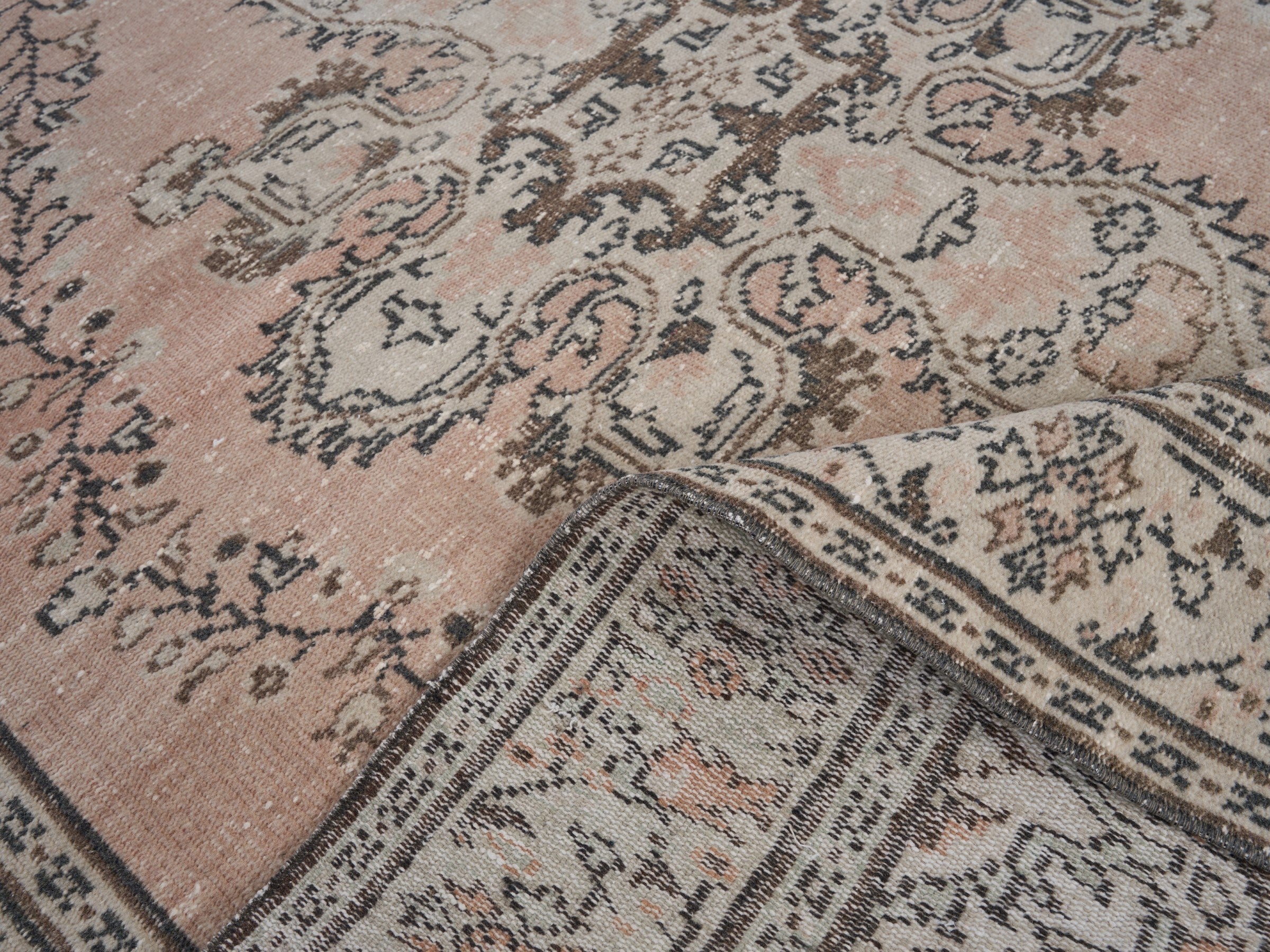 Turkish Manisa area rug in tan and greige, view 9 of 10
