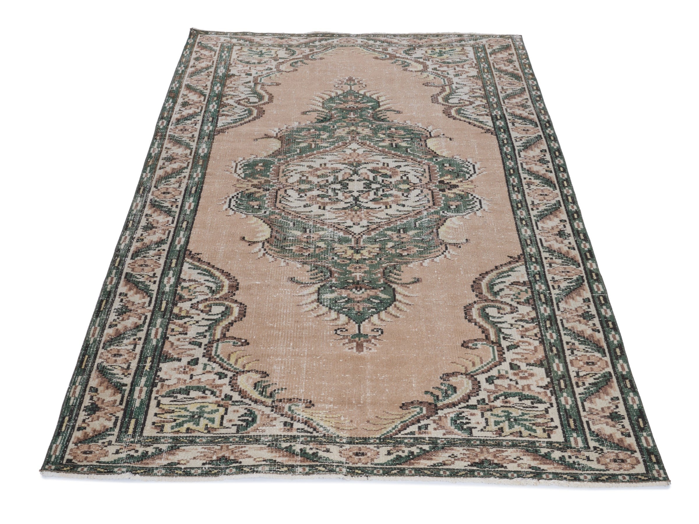 Turkish Manisa area rug in dusty rose and dark teal, view 2 of 10