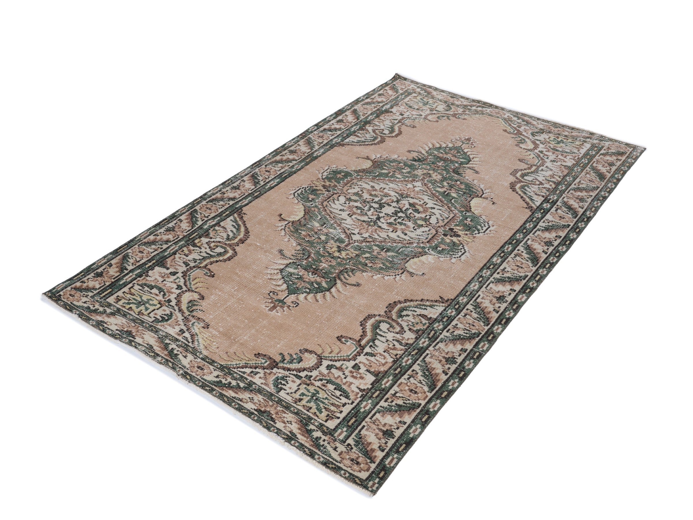 Turkish Manisa area rug in dusty rose and dark teal, view 3 of 10