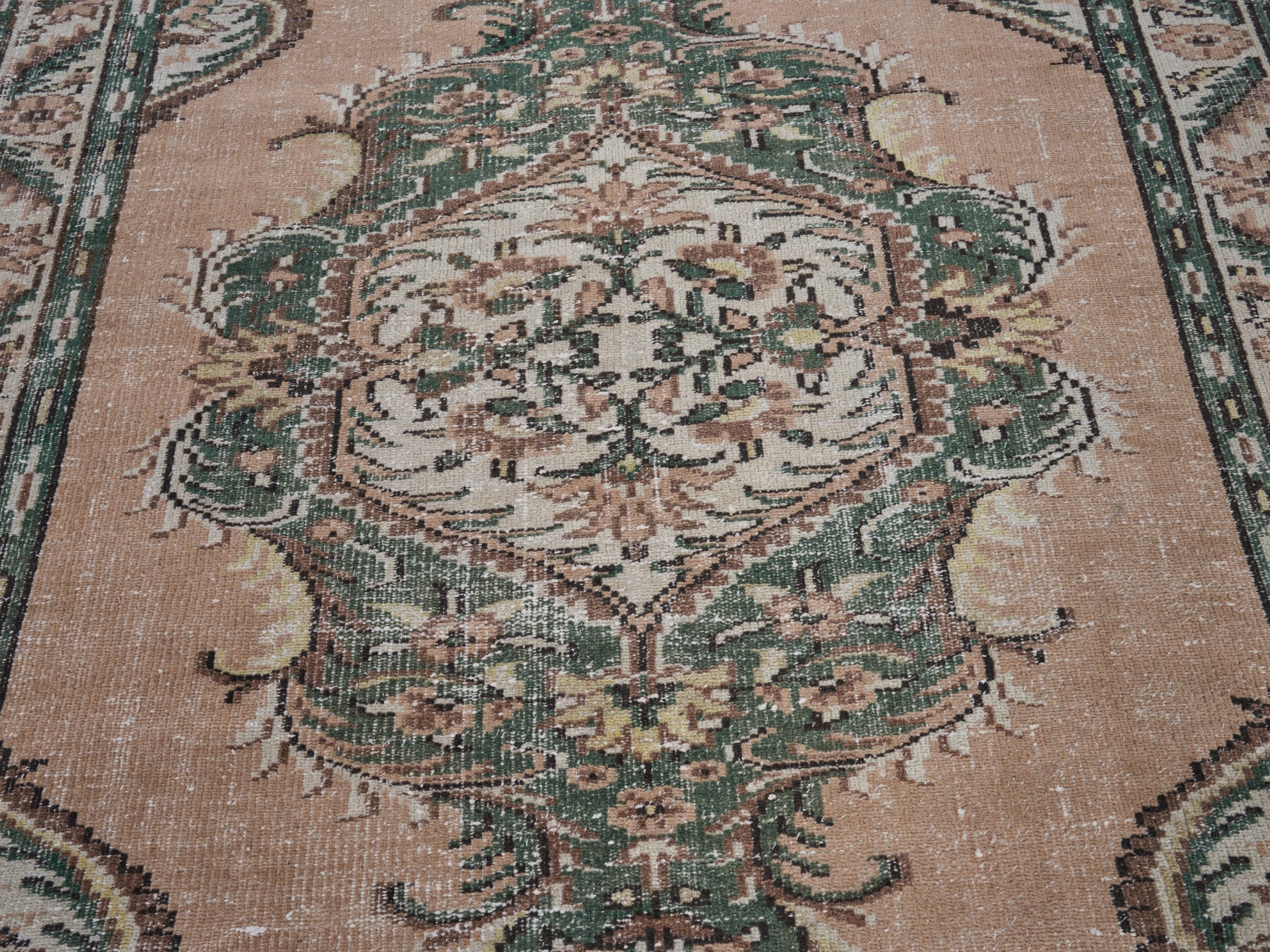 Turkish Manisa area rug in dusty rose and dark teal, view 4 of 10