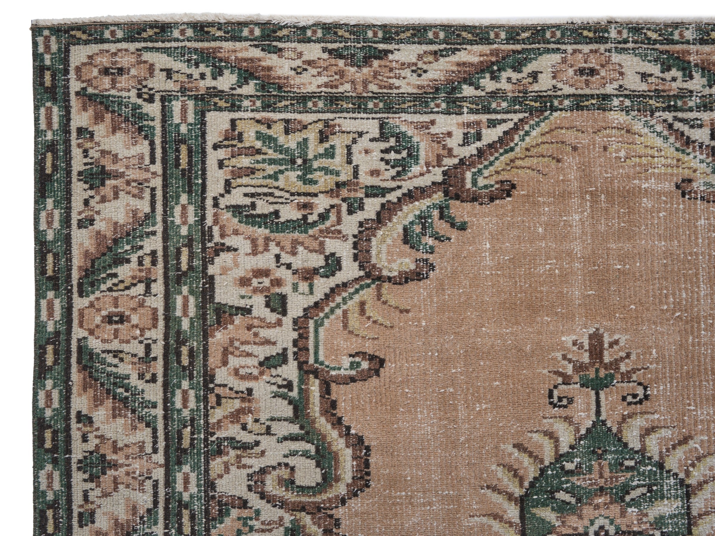 Turkish Manisa area rug in dusty rose and dark teal, view 8 of 10