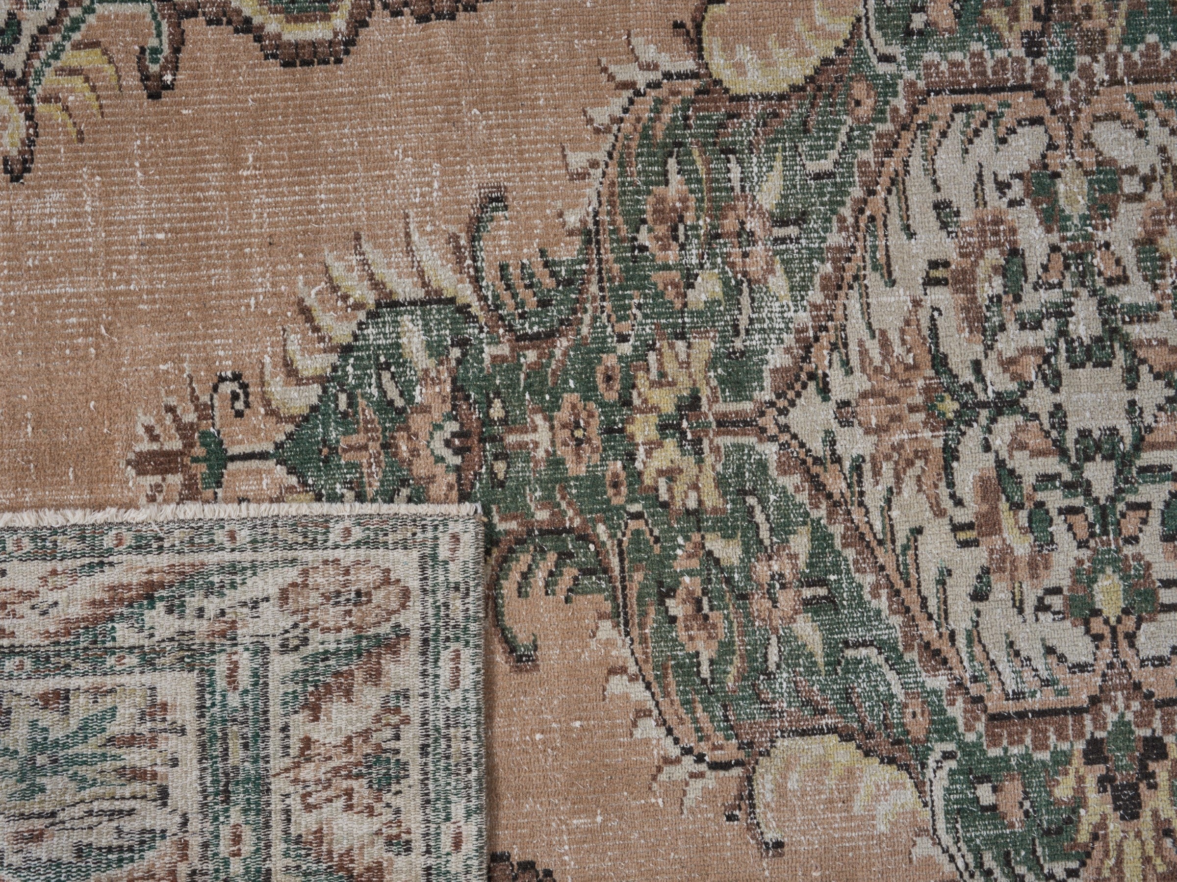 Turkish Manisa area rug in dusty rose and dark teal, view 10 of 10