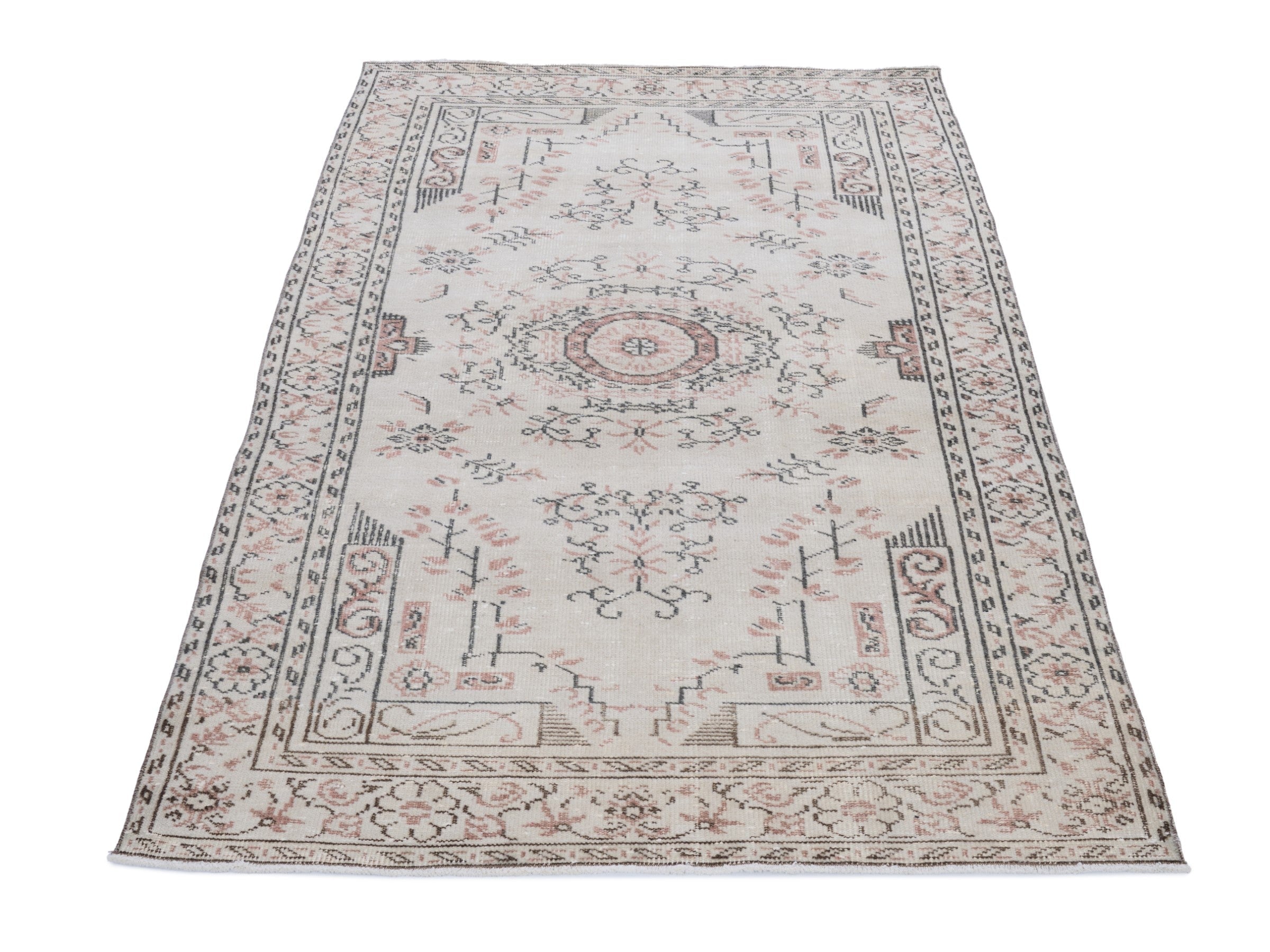 Turkish Manisa area rug in cream and muted pink, view 2 of 10