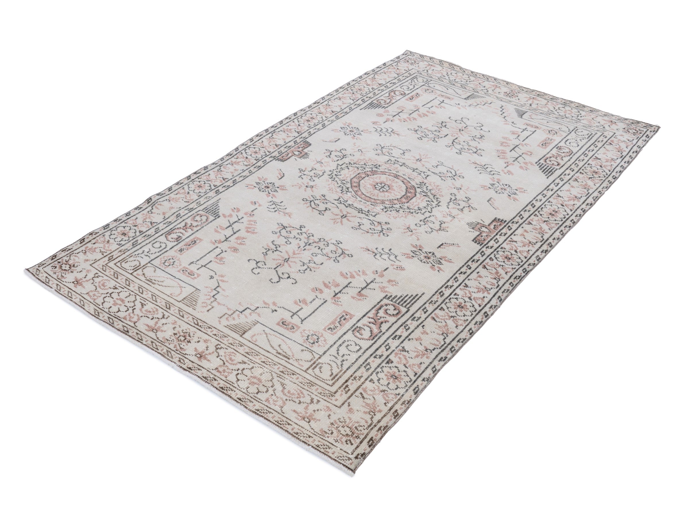 Turkish Manisa area rug in cream and muted pink, view 3 of 10