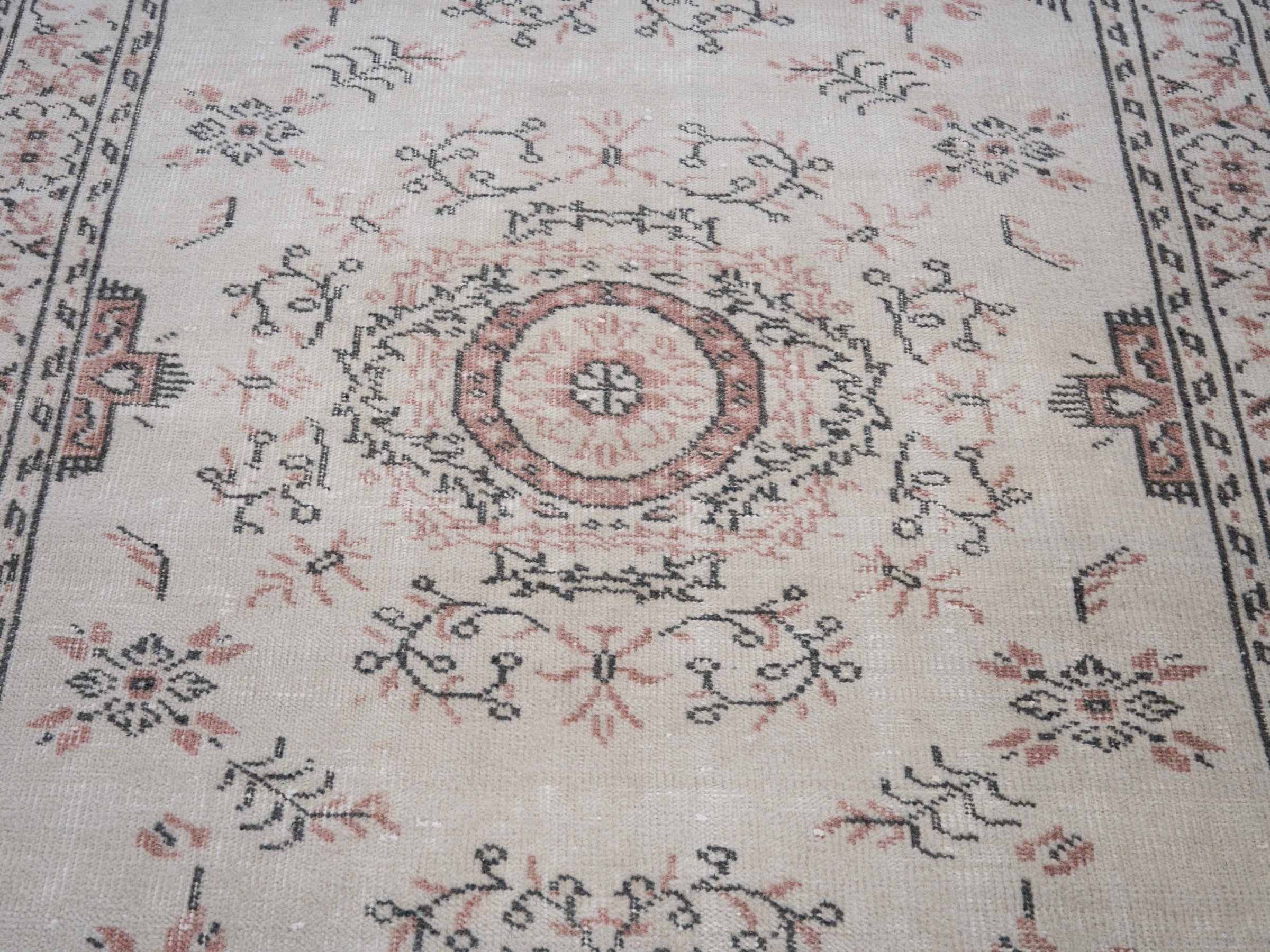 Turkish Manisa area rug in cream and muted pink, view 4 of 10