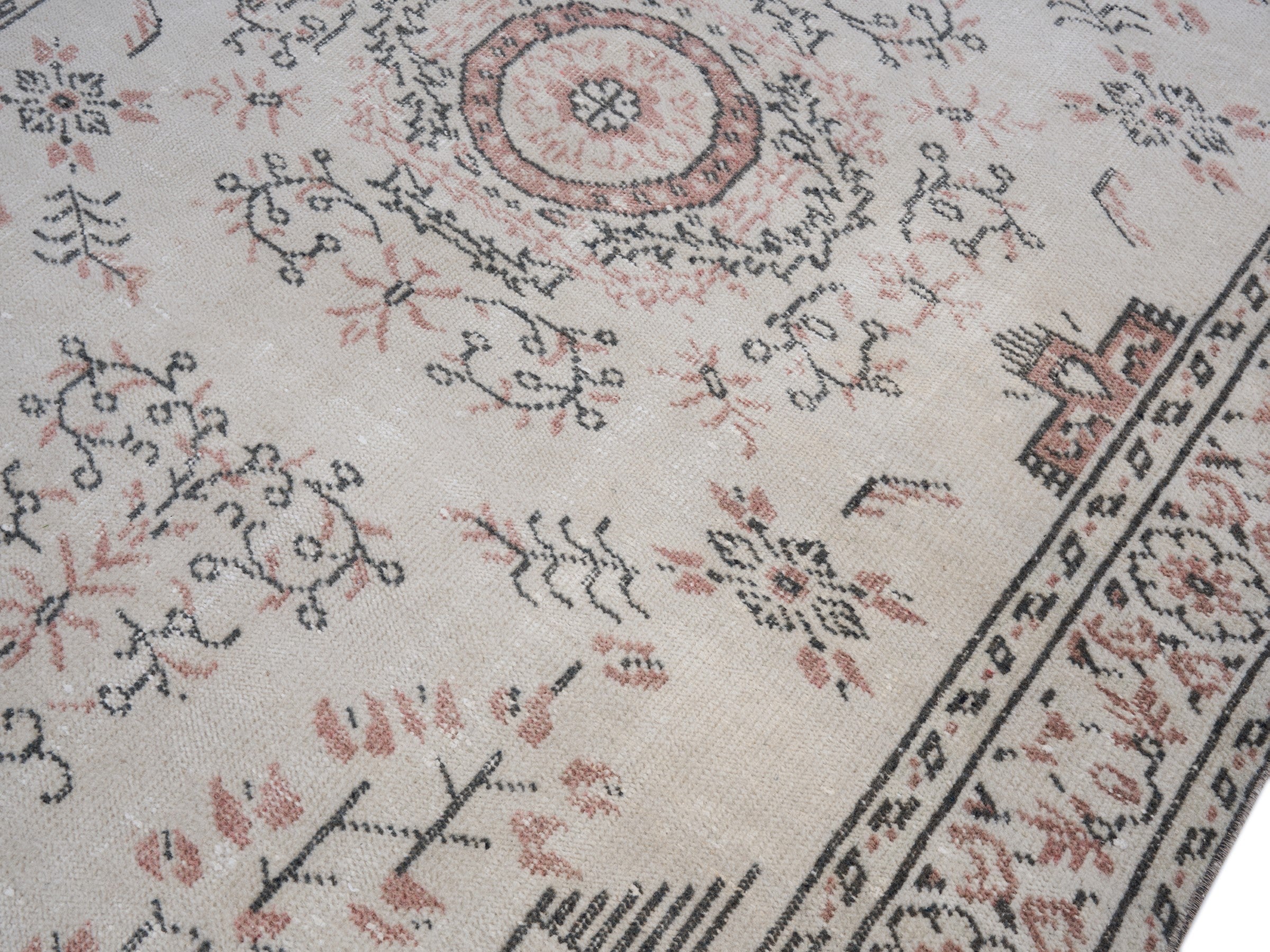 Turkish Manisa area rug in cream and muted pink, view 5 of 10