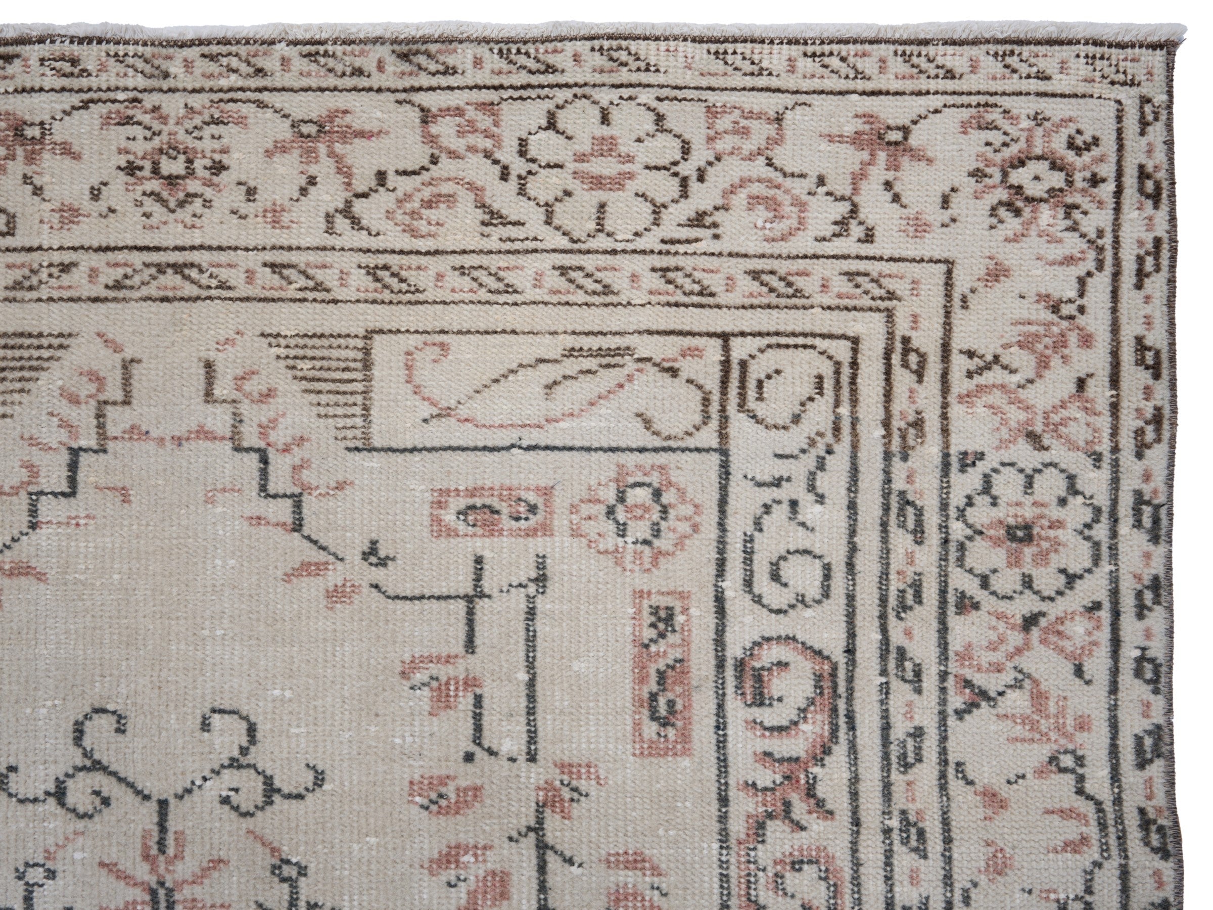 Turkish Manisa area rug in cream and muted pink, view 8 of 10