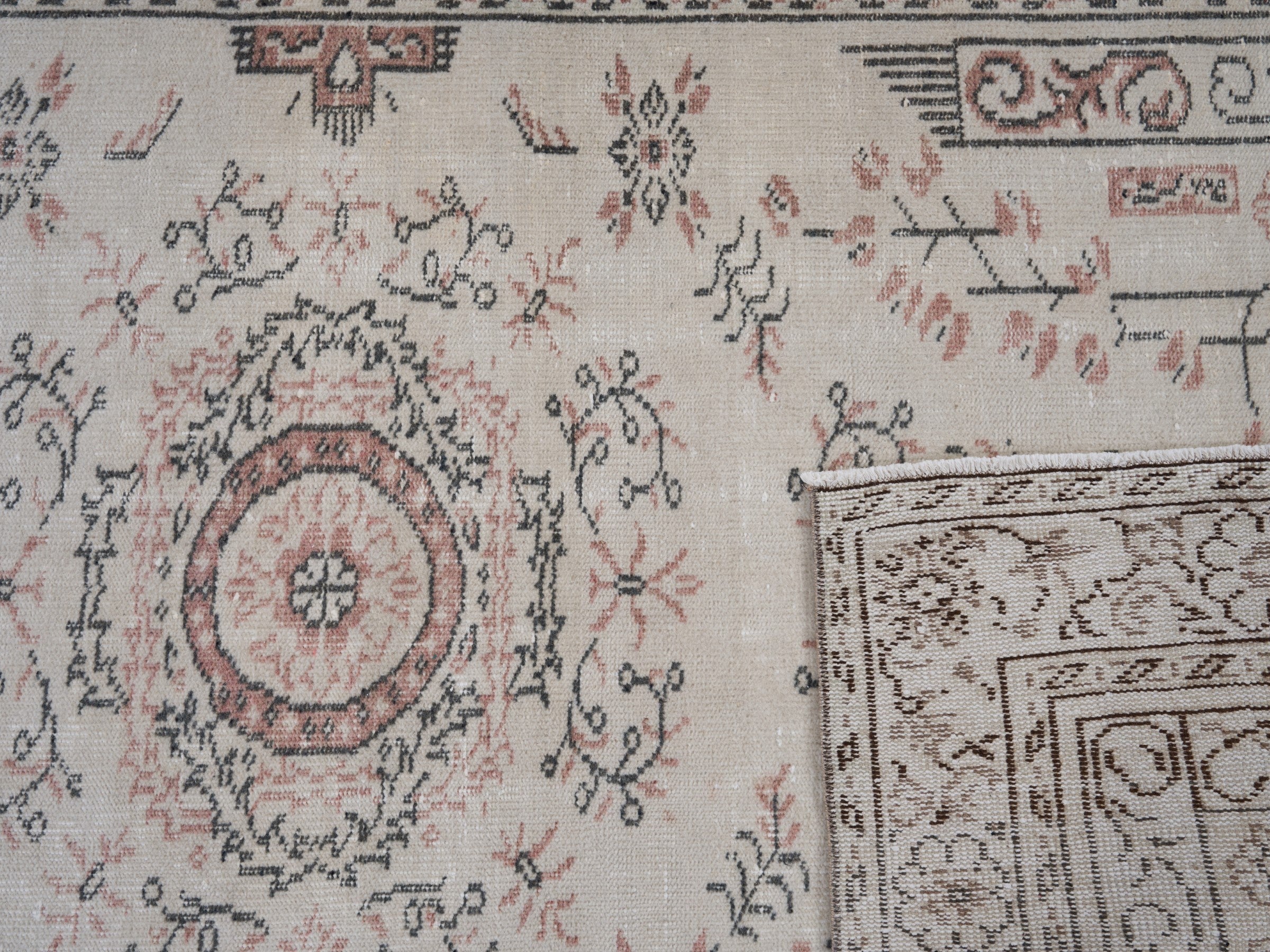 Turkish Manisa area rug in cream and muted pink, view 10 of 10