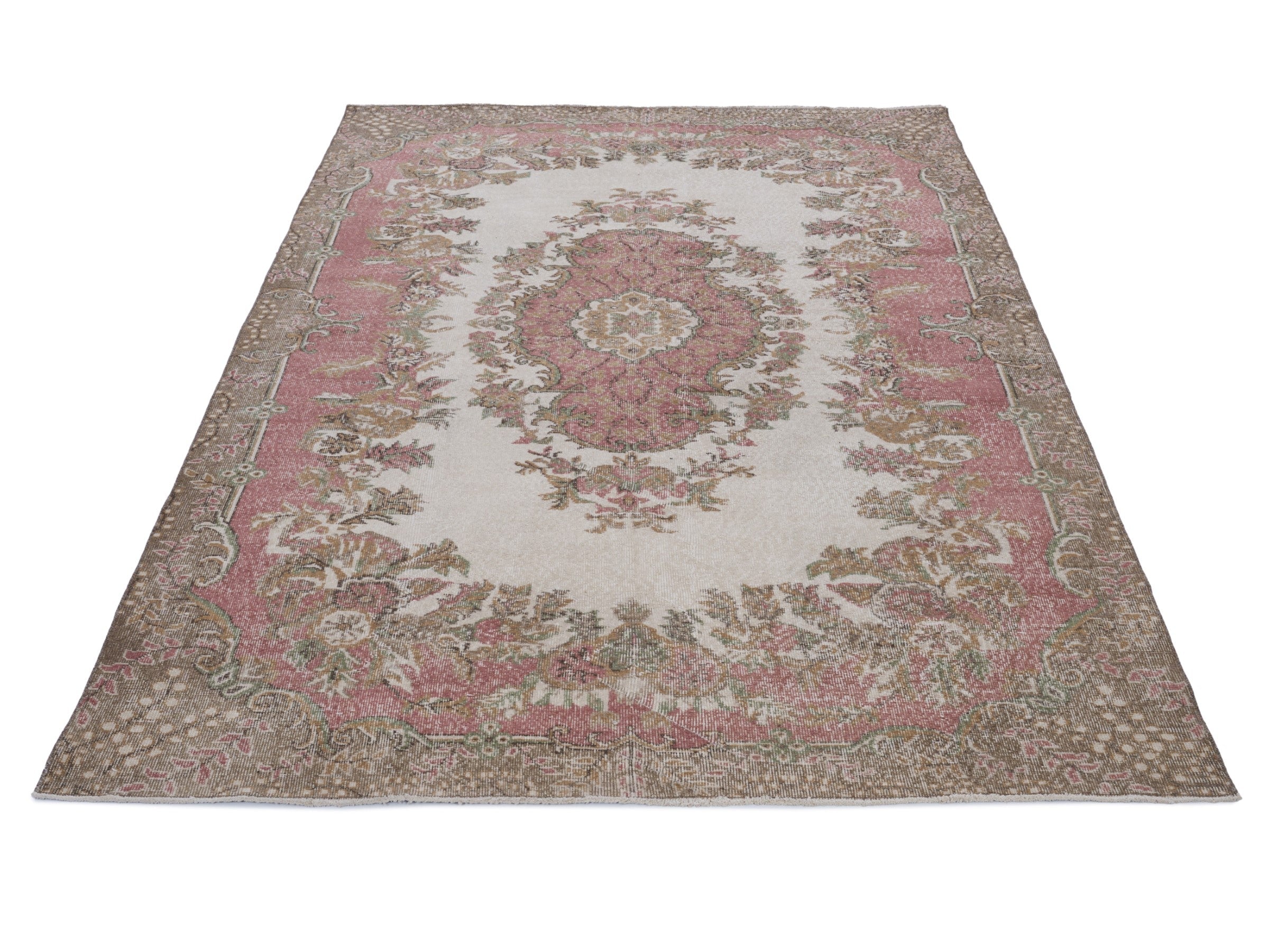 Turkish Isparta area rug in cream and rose, view 2 of 10