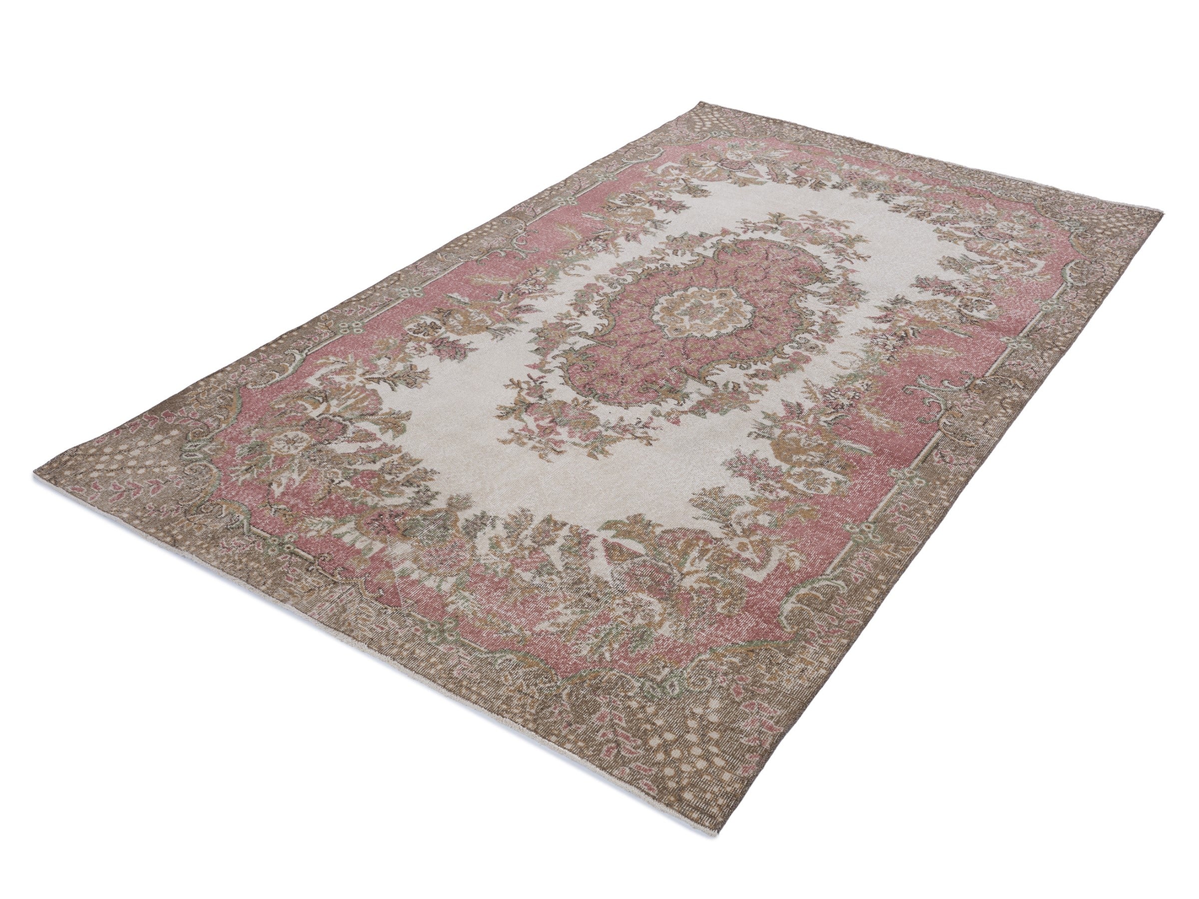 Turkish Isparta area rug in cream and rose, view 3 of 10