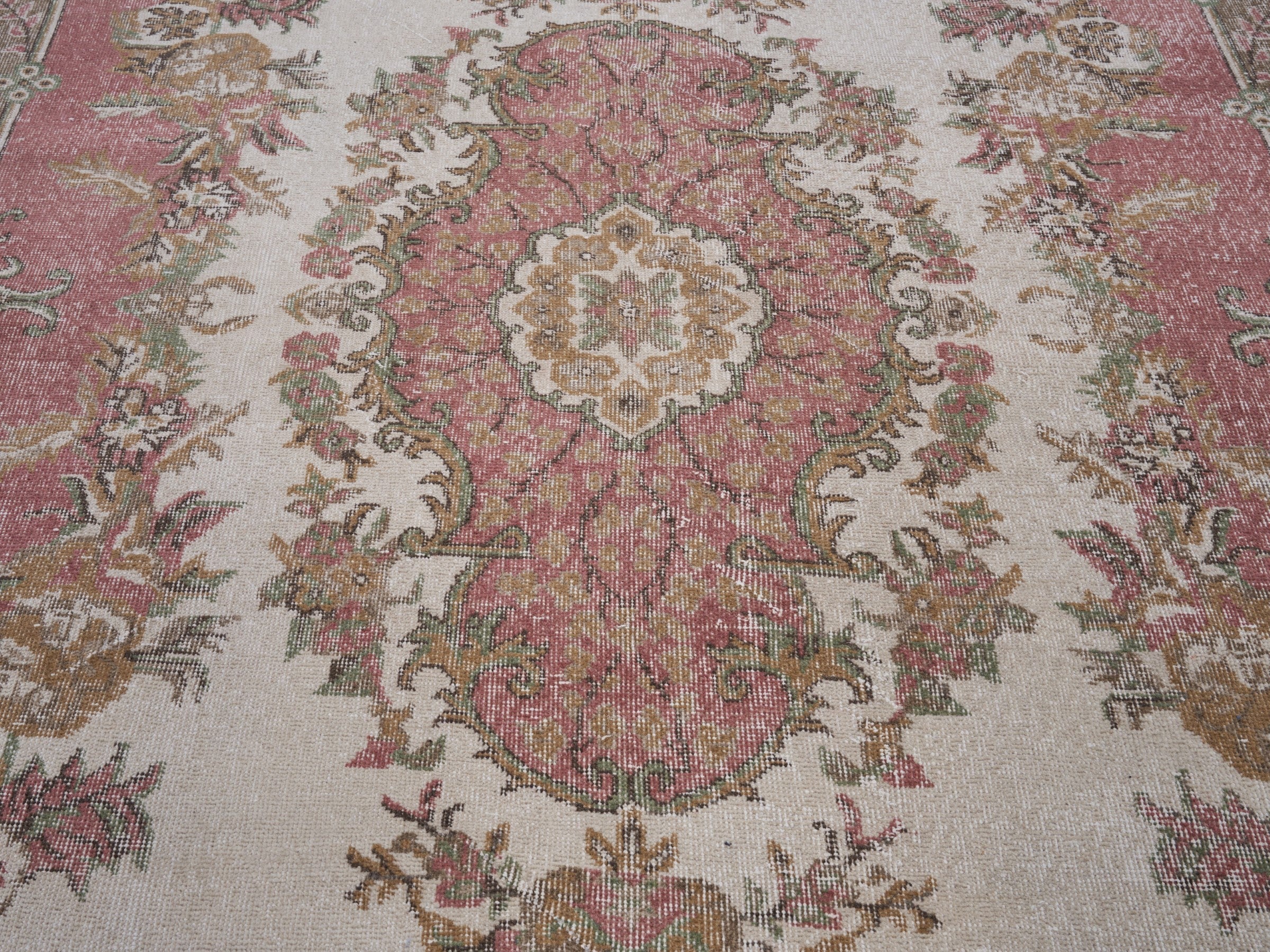 Turkish Isparta area rug in cream and rose, view 4 of 10